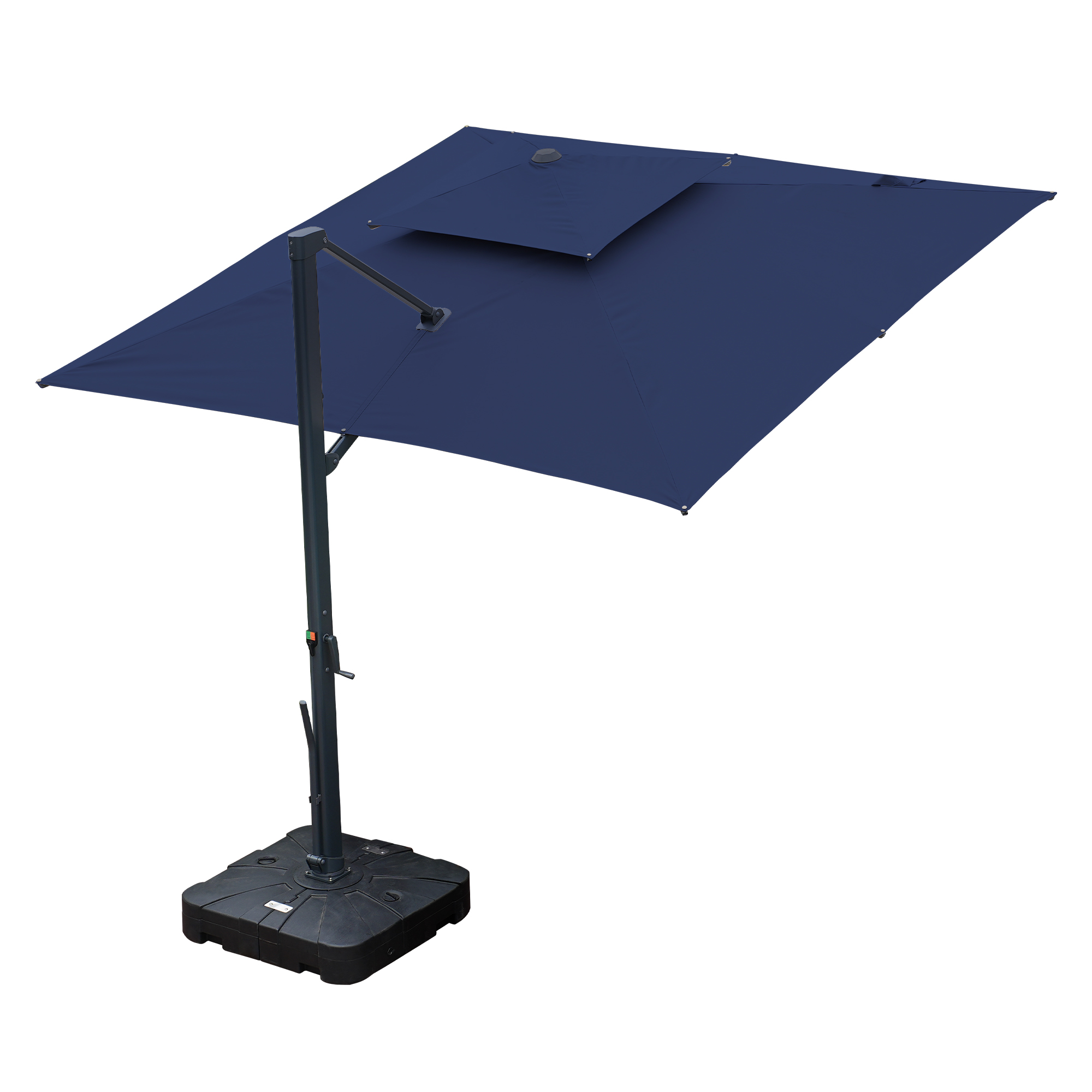 Aluminum Cantilever Patio Umbrella with Tilt Function, Removable Light Bar, and Base Included