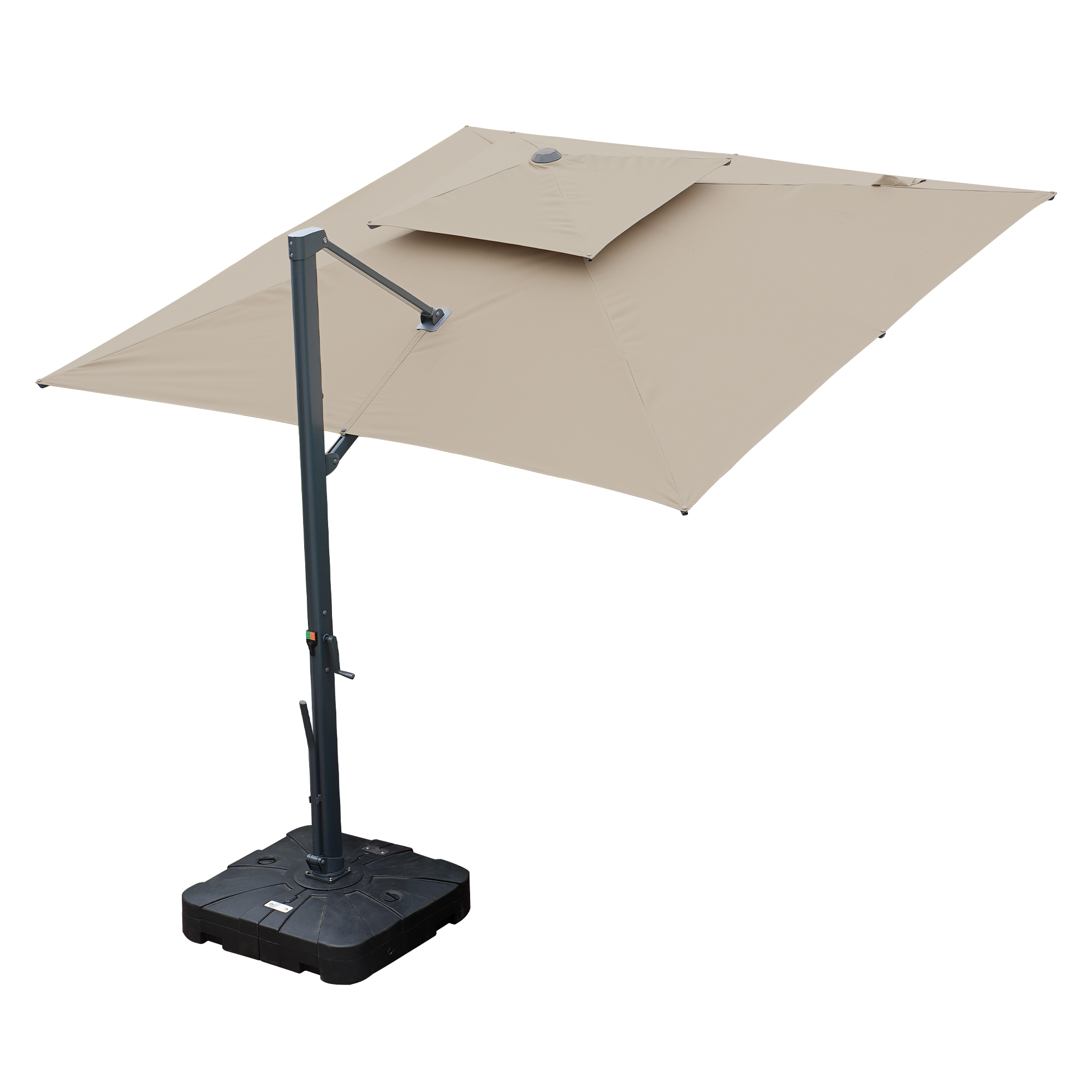 Aluminum Cantilever Patio Umbrella with Tilt Function, Removable Light Bar, and Base Included