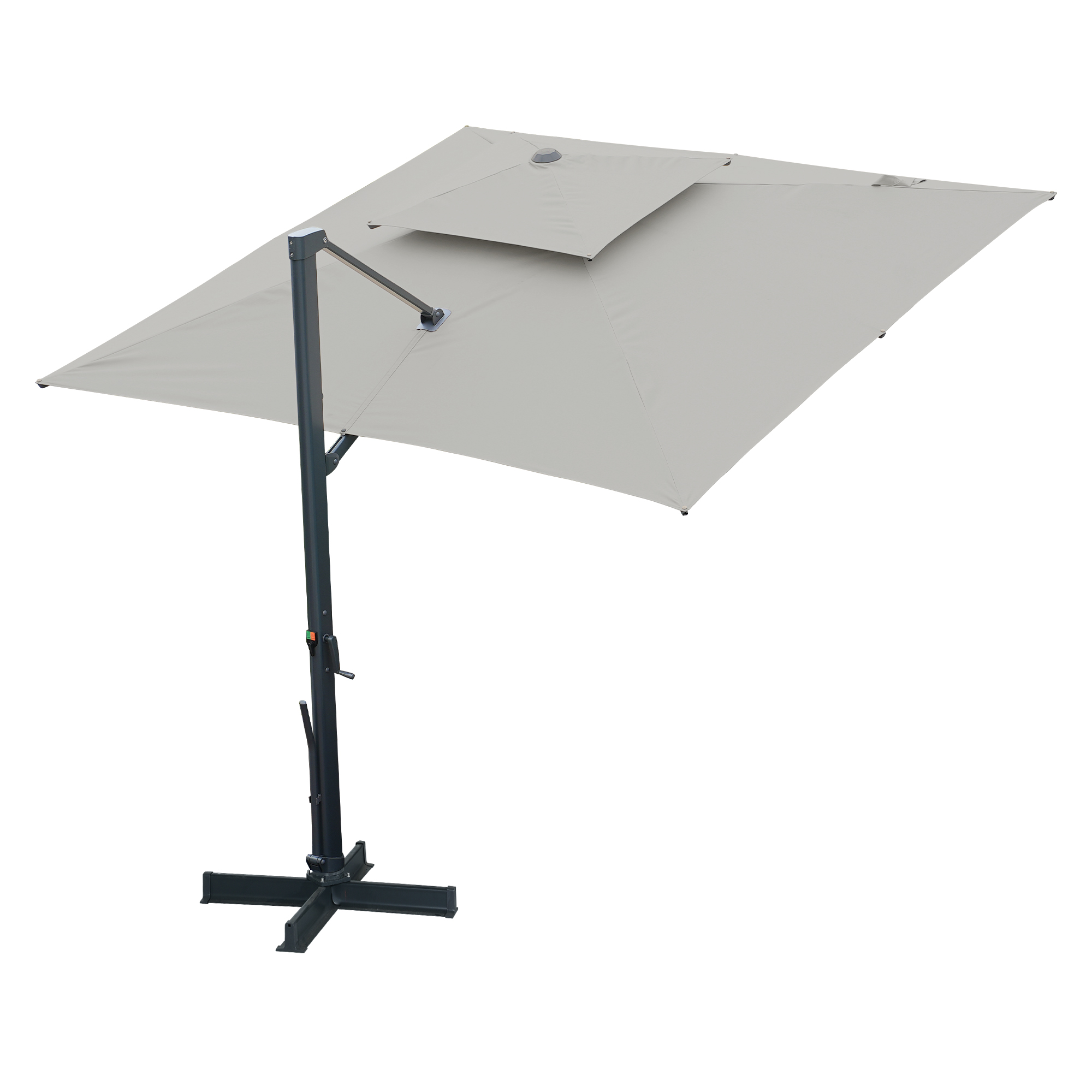 Aluminum Cantilever Patio Umbrella with Tilt Function, Removable Light Bar, and Base Included