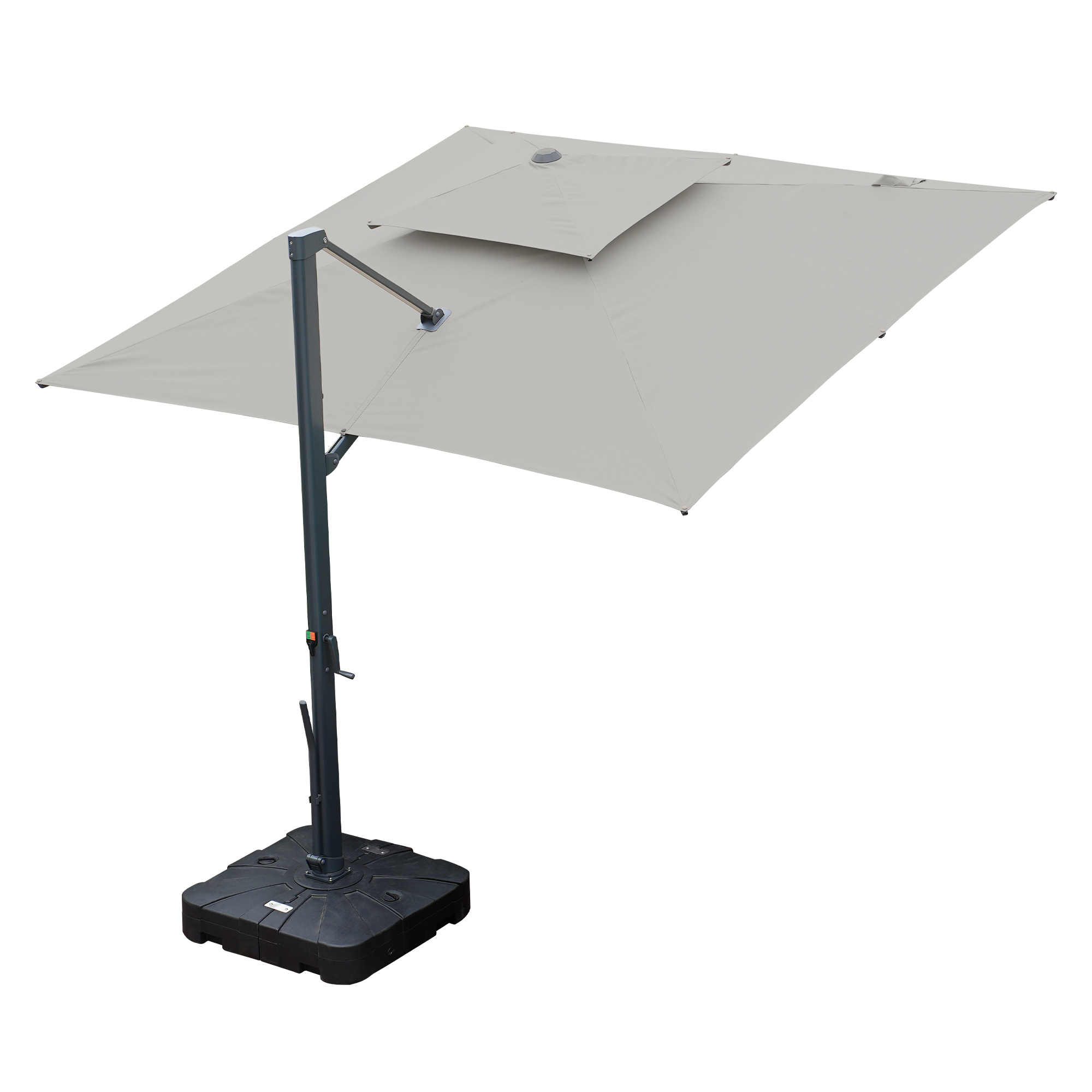 Aluminum Cantilever Patio Umbrella with Tilt Function, Removable Light Bar, and Base Included