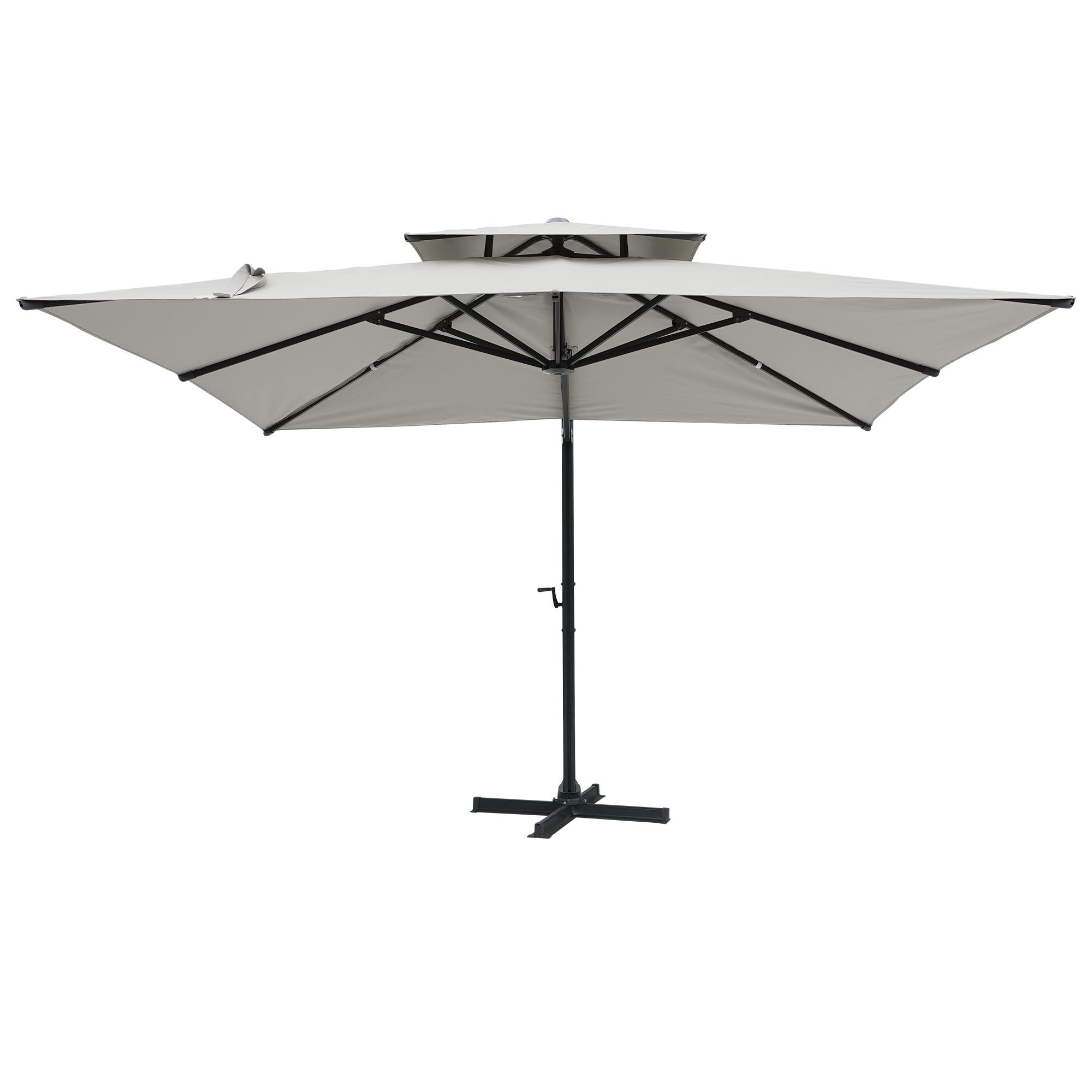 Aluminum Cantilever Patio Umbrella with Tilt Function, Removable Light Bar, and Base Included