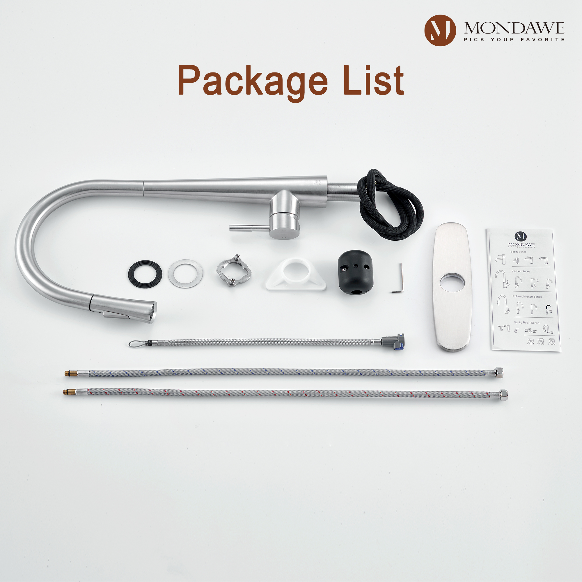 BN-High Arc Pull Down Single Handle Kitchen Faucet with Accessories-Mondawe