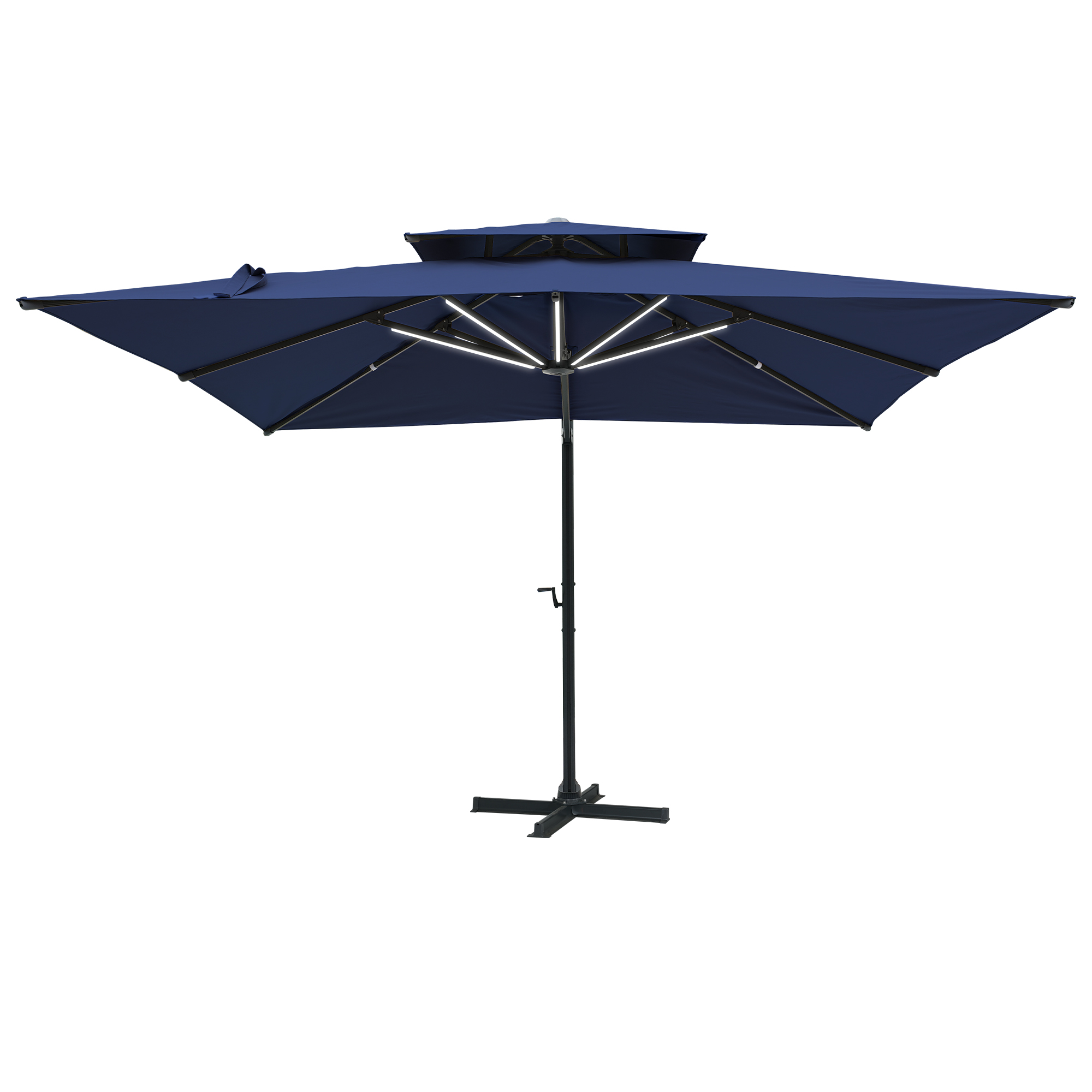 Aluminum Cantilever Patio Umbrella with Tilt Function, Removable Light Bar, and Base Included