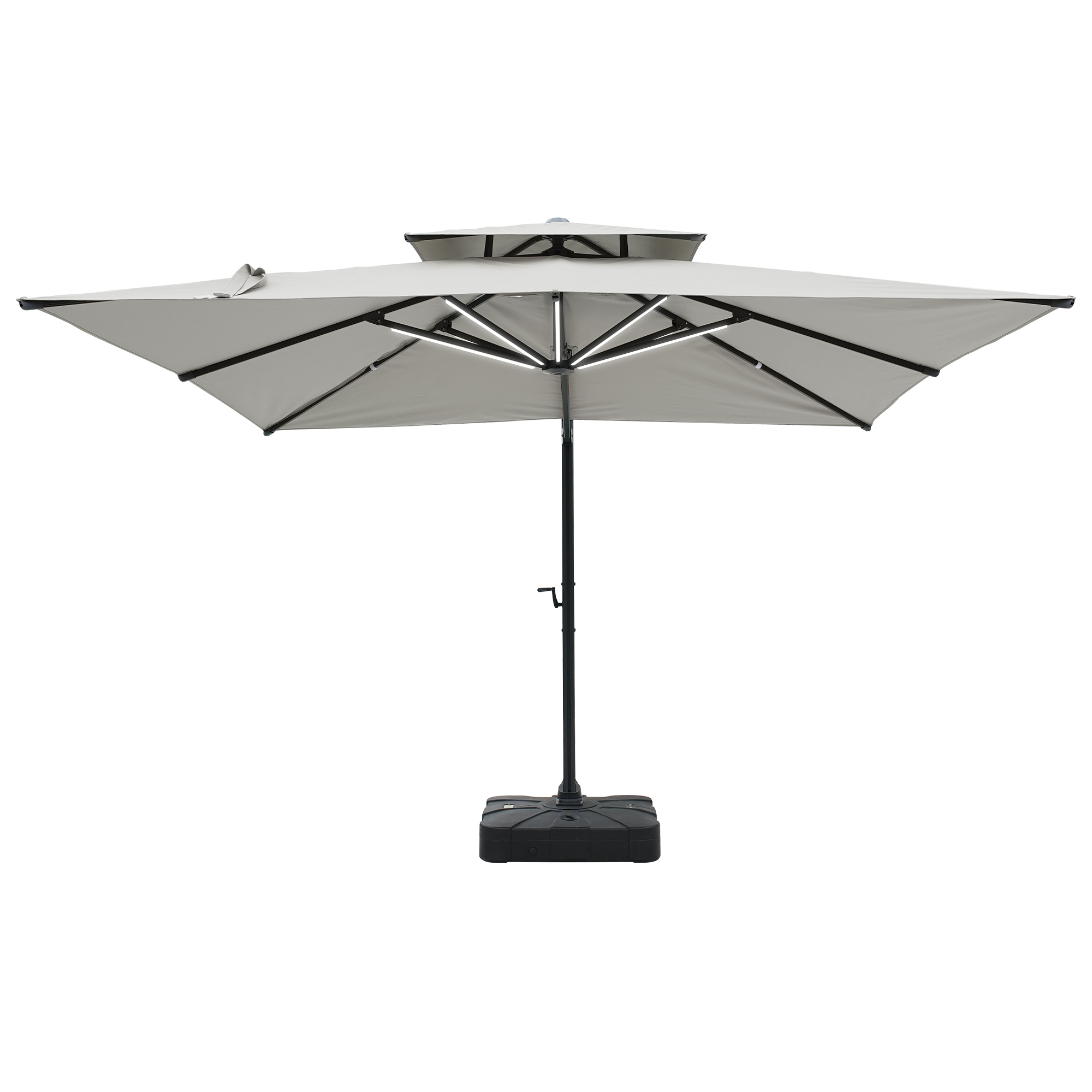 Aluminum Cantilever Patio Umbrella with Tilt Function, Removable Light Bar, and Base Included