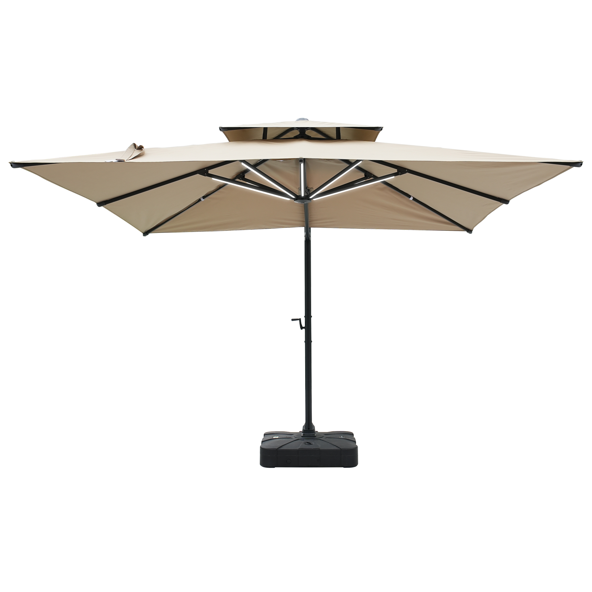 Aluminum Cantilever Patio Umbrella with Tilt Function, Removable Light Bar, and Base Included