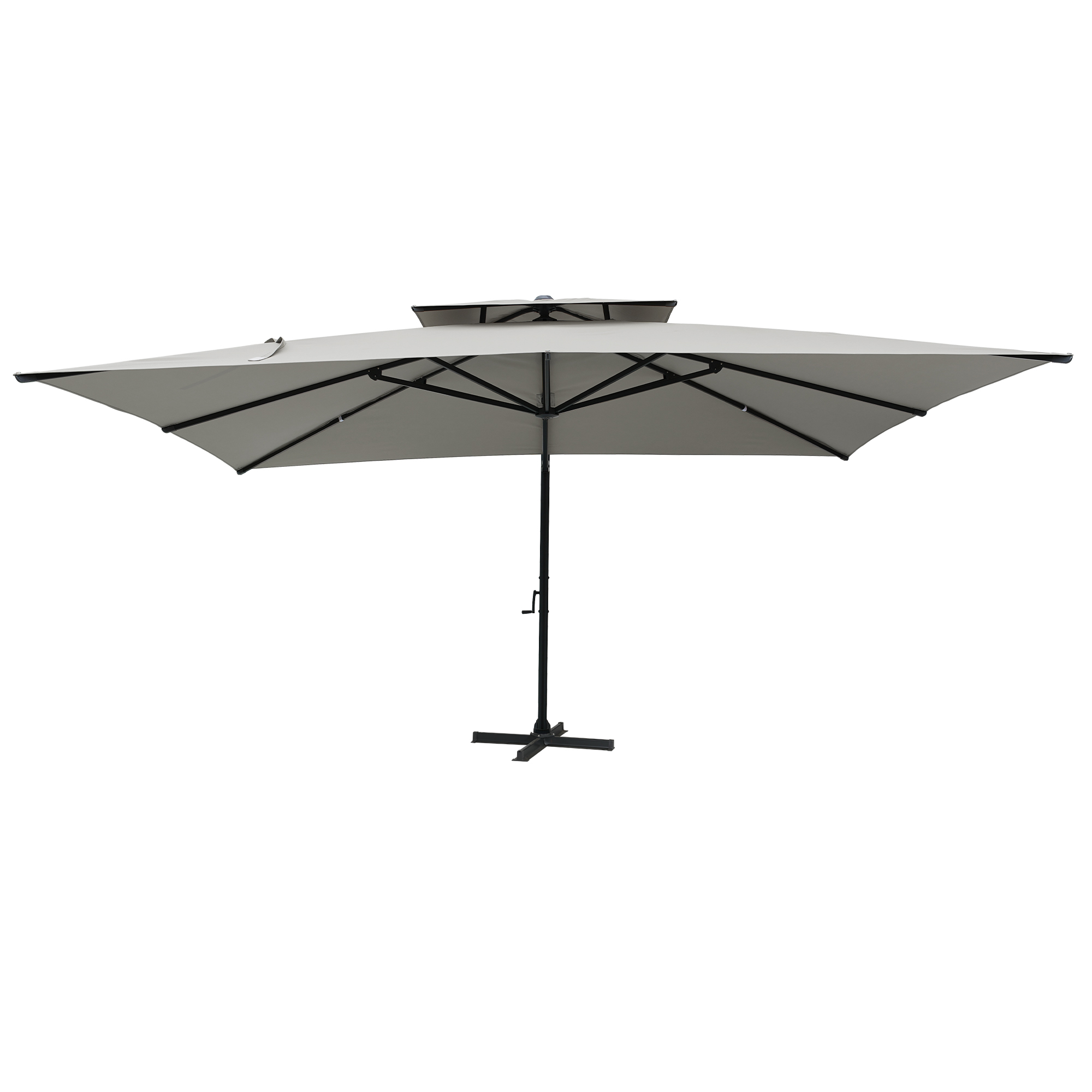 Aluminum Cantilever Patio Umbrella with Tilt Function, Removable Light Bar, and Base Included