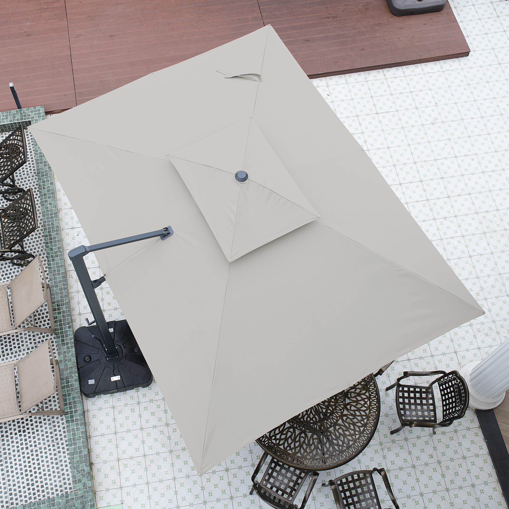 Aluminum Cantilever Patio Umbrella with Tilt Function, Removable Light Bar, and Base Included