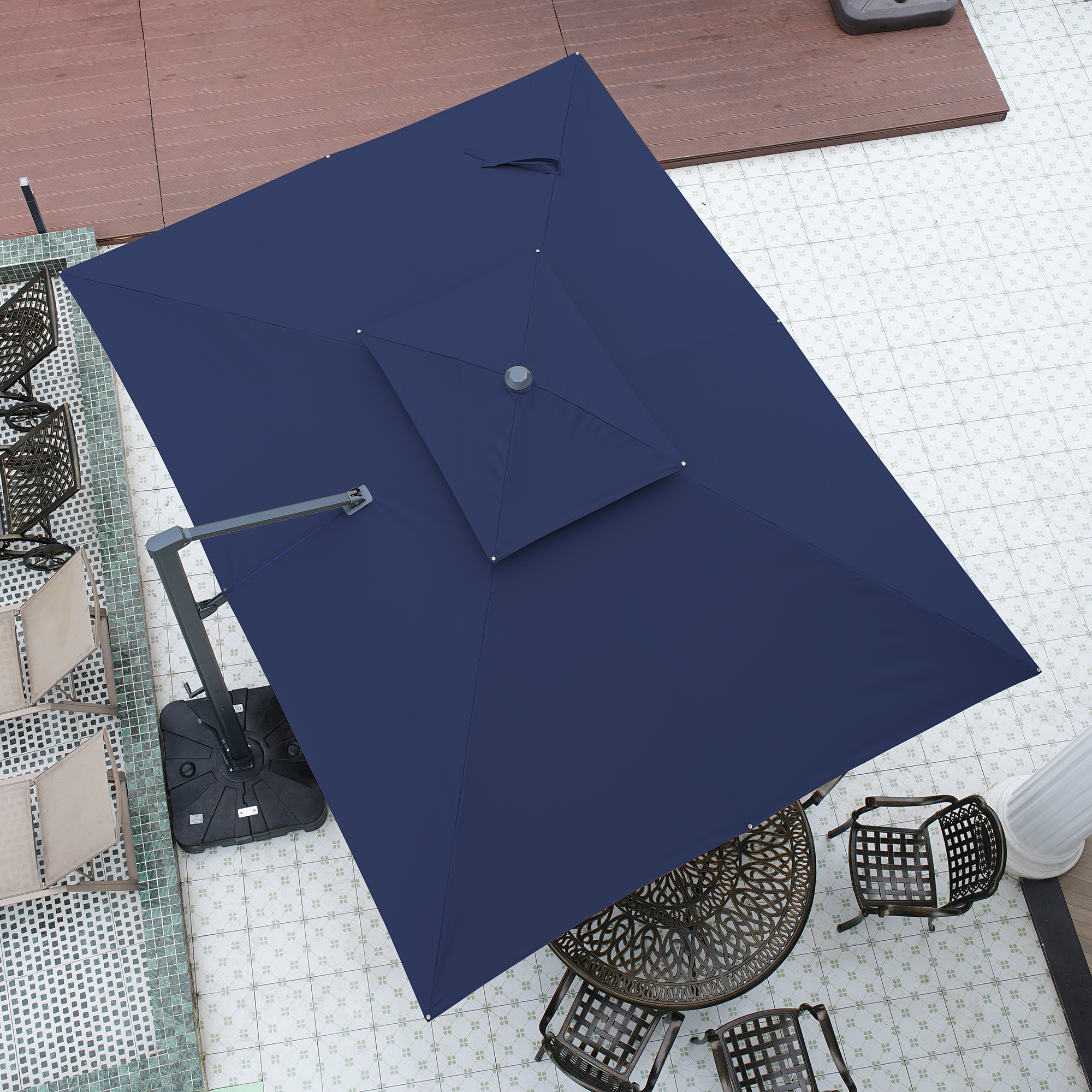 Aluminum Cantilever Patio Umbrella with Tilt Function, Removable Light Bar, and Base Included