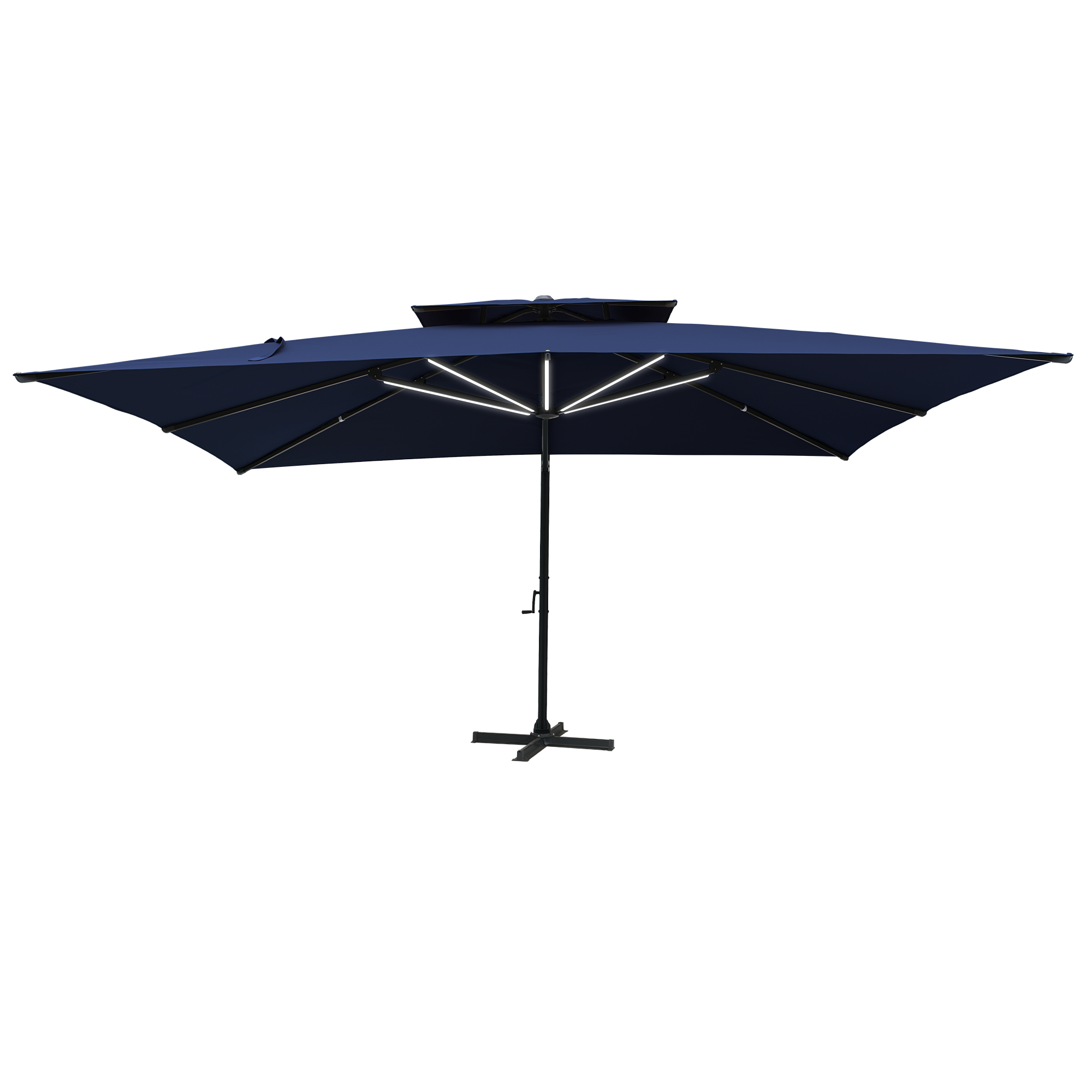Aluminum Cantilever Patio Umbrella with Tilt Function, Removable Light Bar, and Base Included