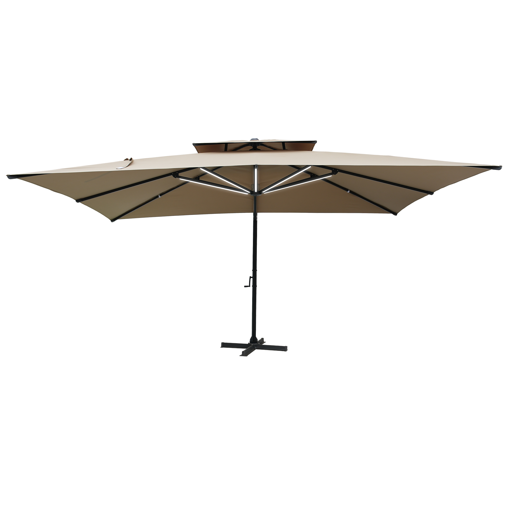 Aluminum Cantilever Patio Umbrella with Tilt Function, Removable Light Bar, and Base Included