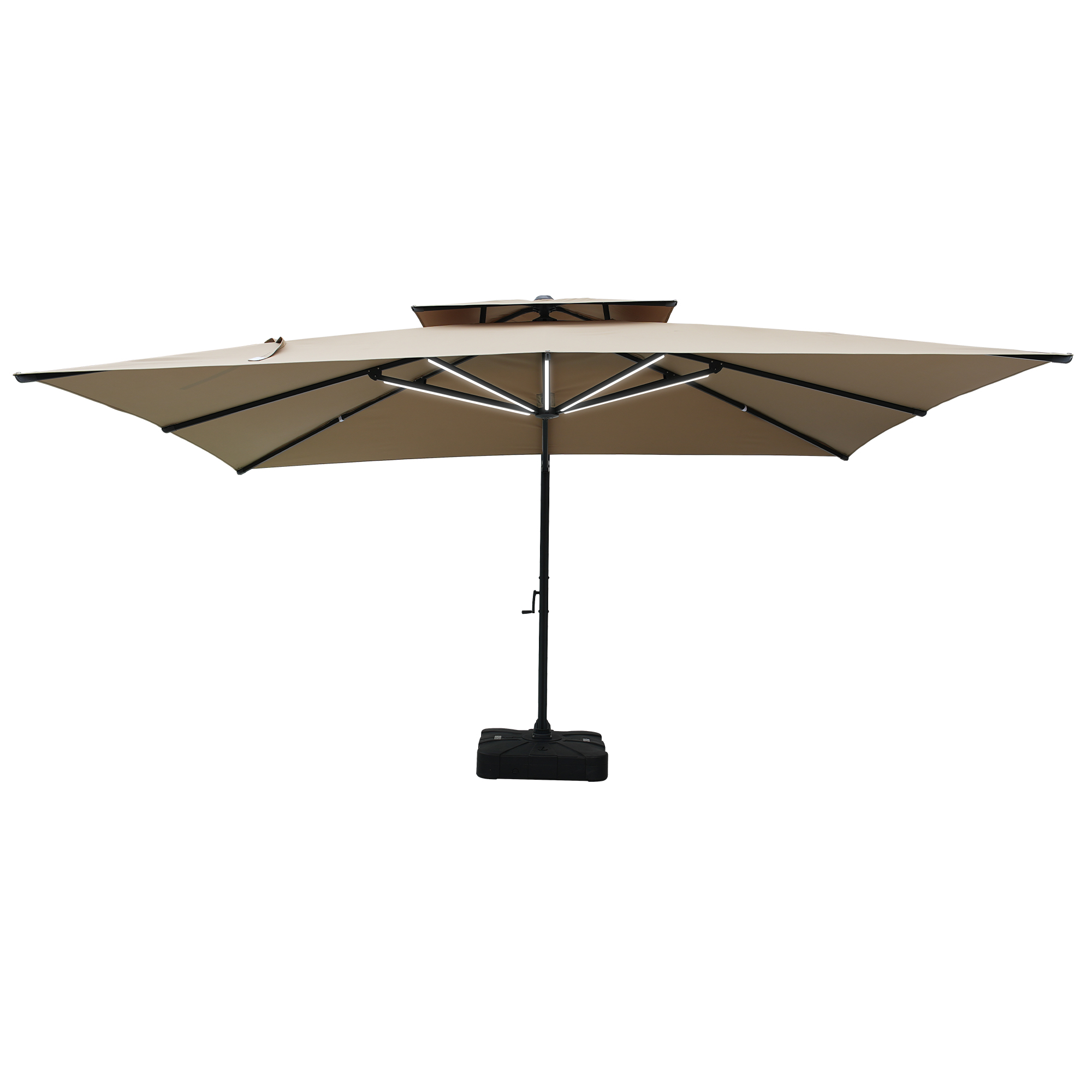 Aluminum Cantilever Patio Umbrella with Tilt Function, Removable Light Bar, and Base Included