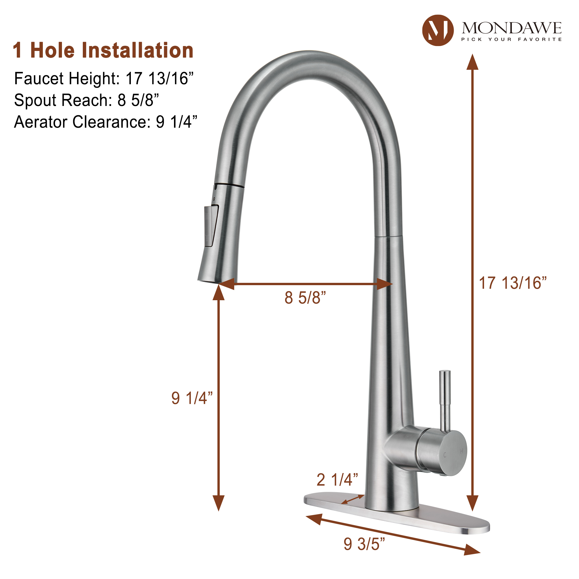 High Arc Pull Down Single Handle Kitchen Faucet with Accessories-Mondawe