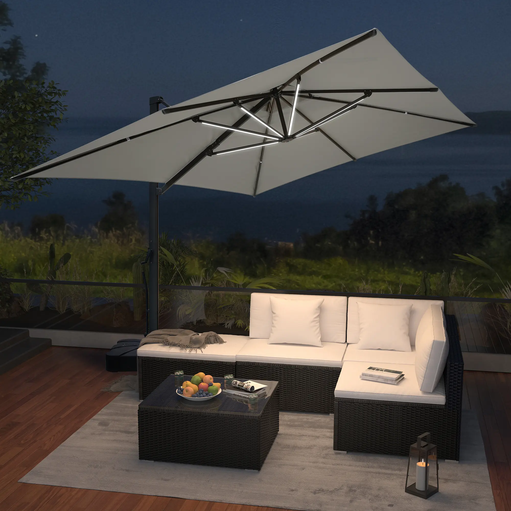 13-Ft Aluminum Patio Cantilever Umbrella with Removable Light Strips and Tilt Function