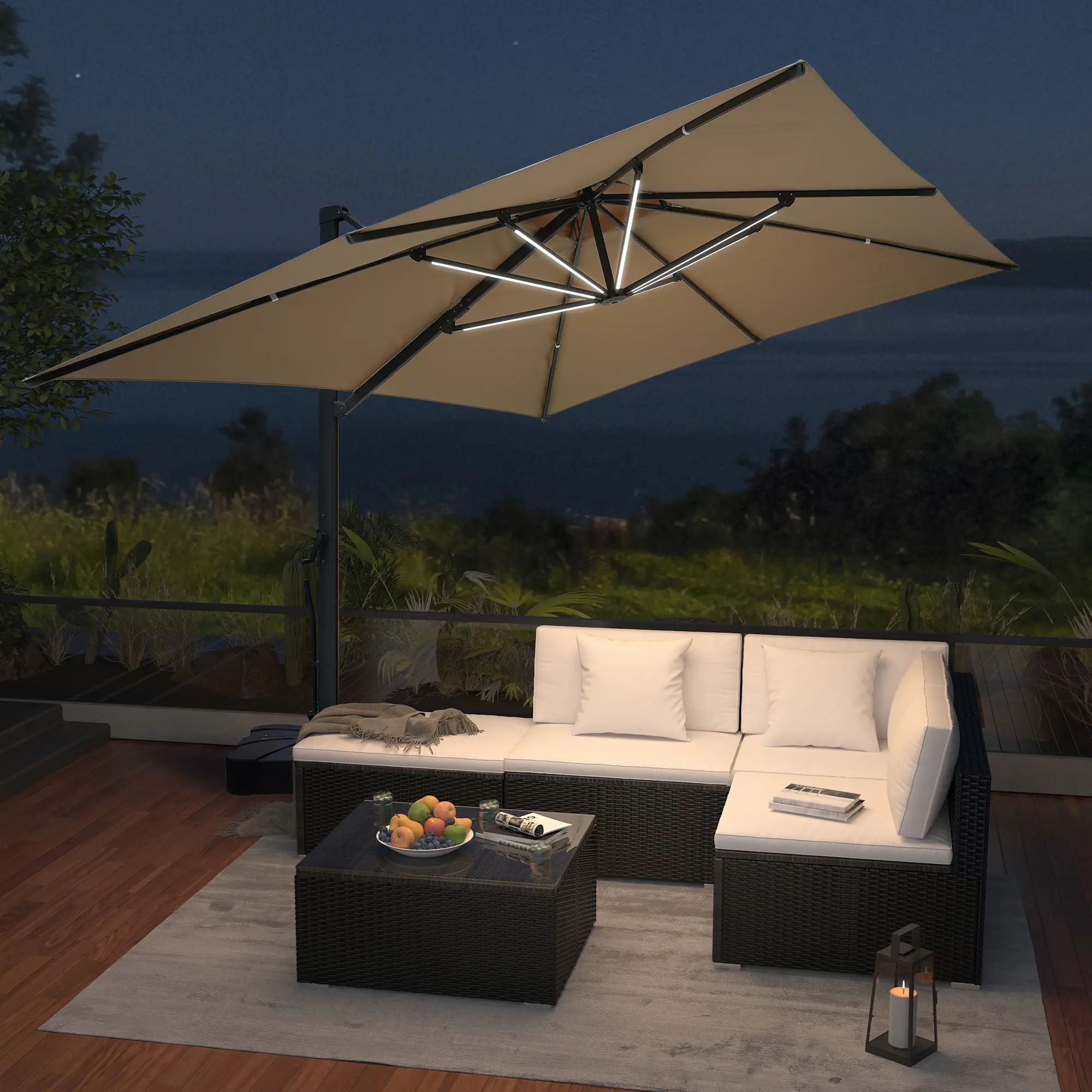 13-Ft Aluminum Patio Cantilever Umbrella with Removable Light Strips and Tilt Function