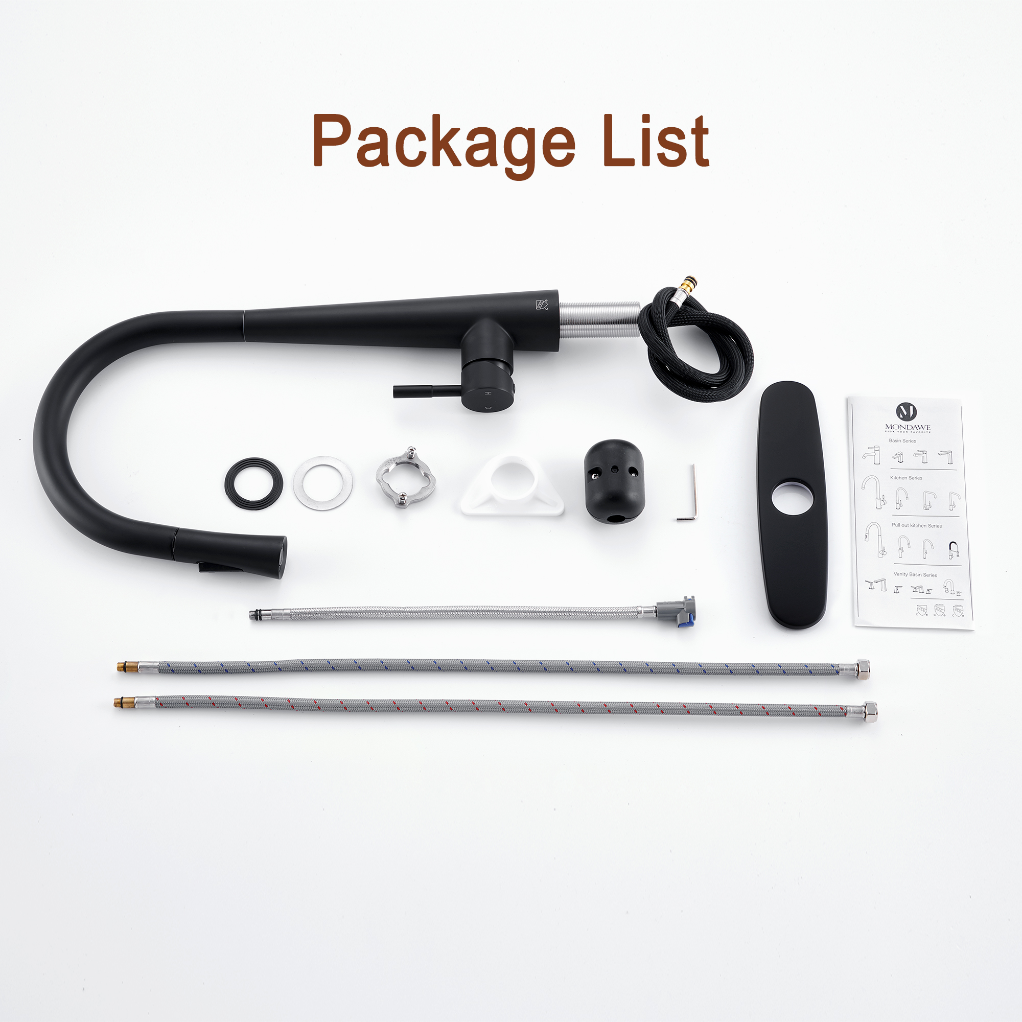 MB-High Arc Pull Down Single Handle Kitchen Faucet with Accessories-Mondawe