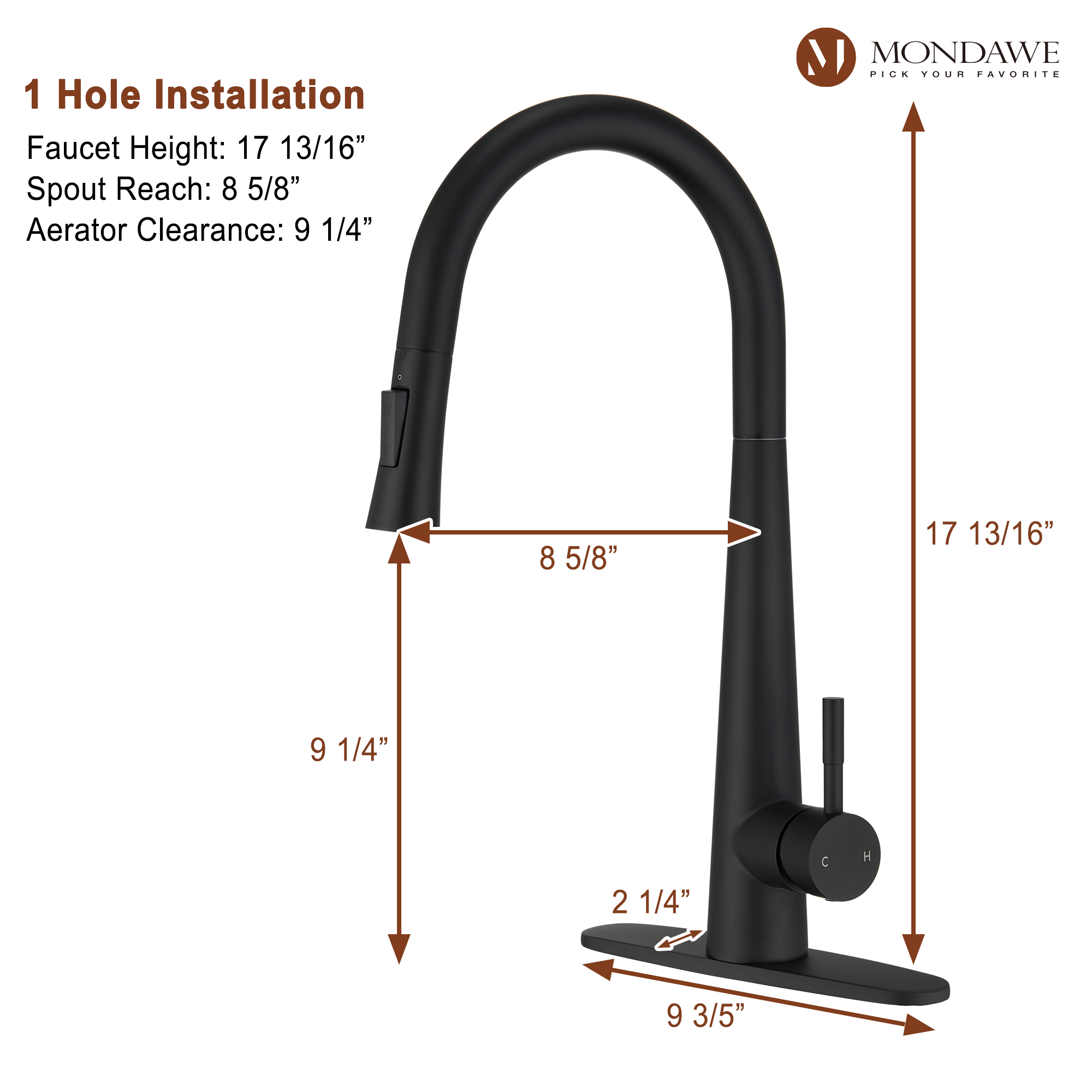 High Arc Pull Down Single Handle Kitchen Faucet with Accessories-Mondawe