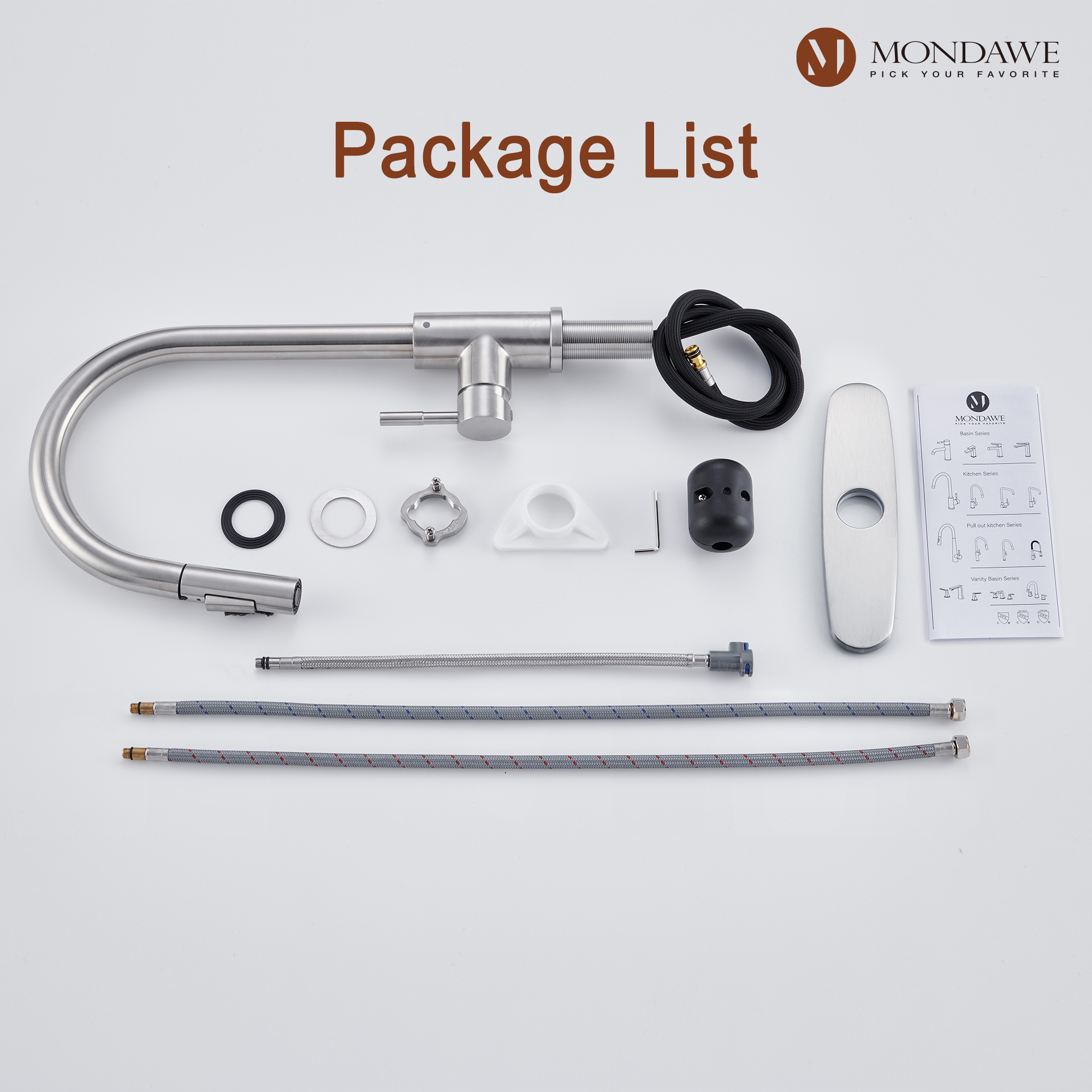 High Arc Pull Down Single Handle Kitchen Faucet with Accessories-Mondawe