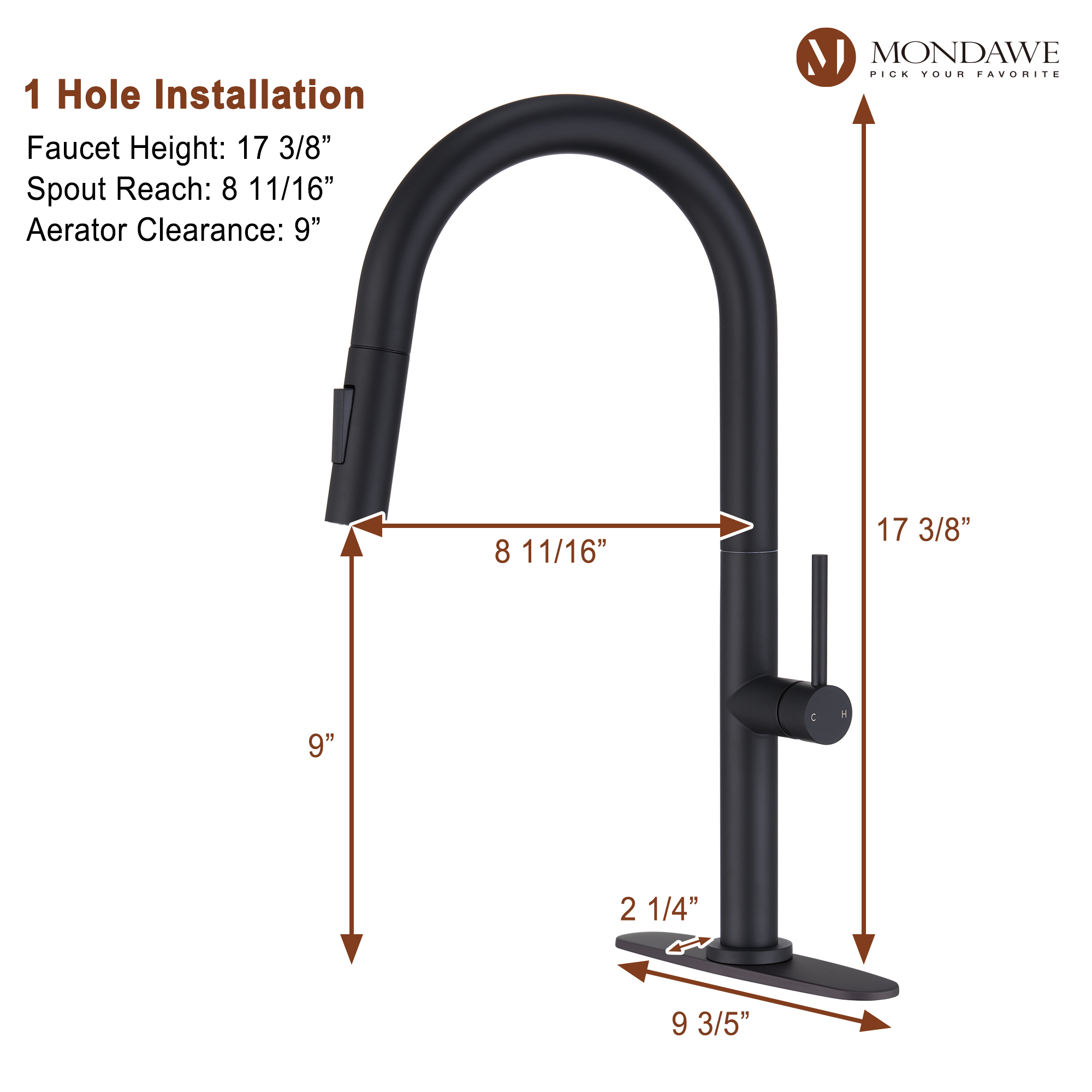 Single Handle Deck Mount High Arc Pull Down Kitchen Faucet with Accessories-Mondawe