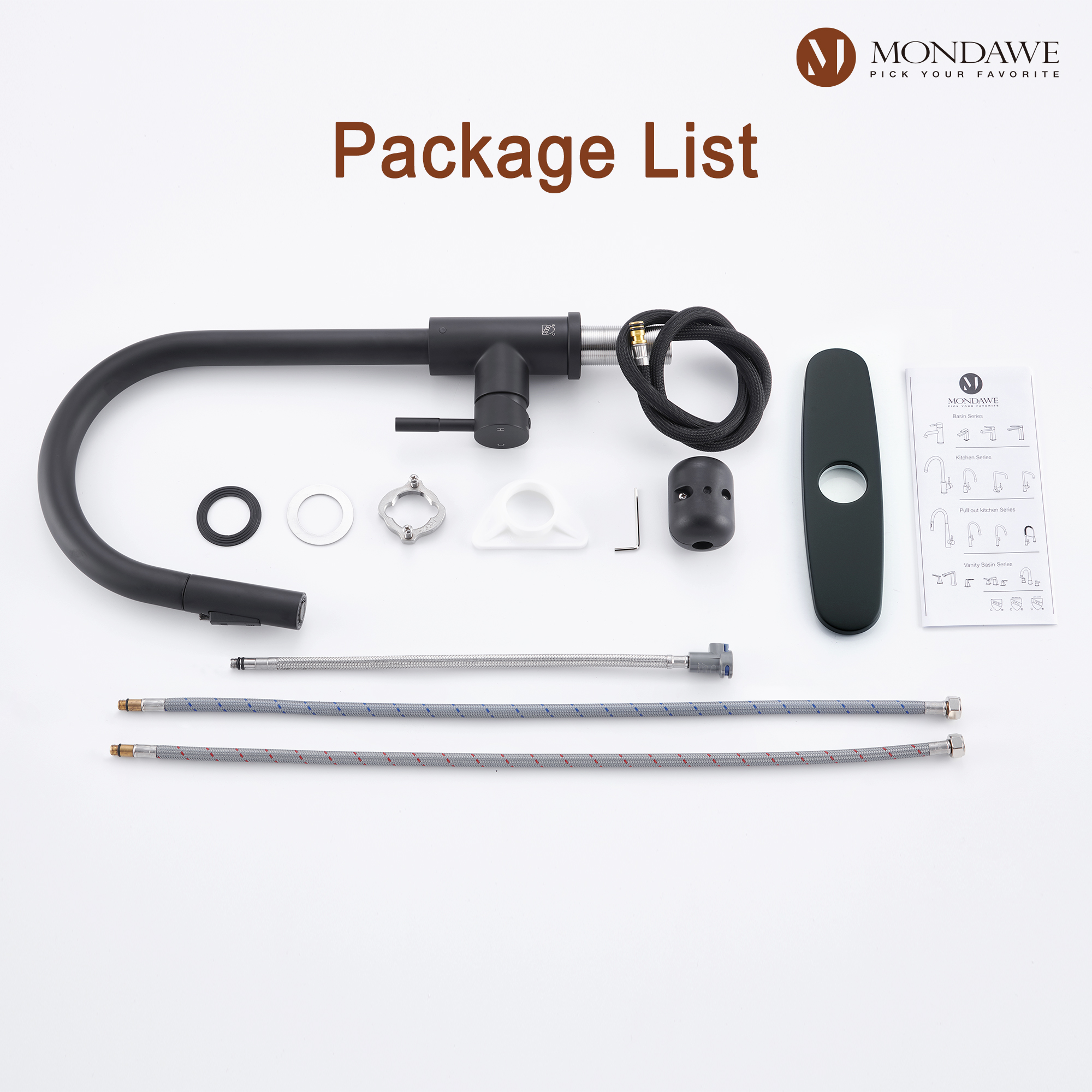 MBHigh Arc Pull Down Single Handle Kitchen Faucet with Accessories-Mondawe