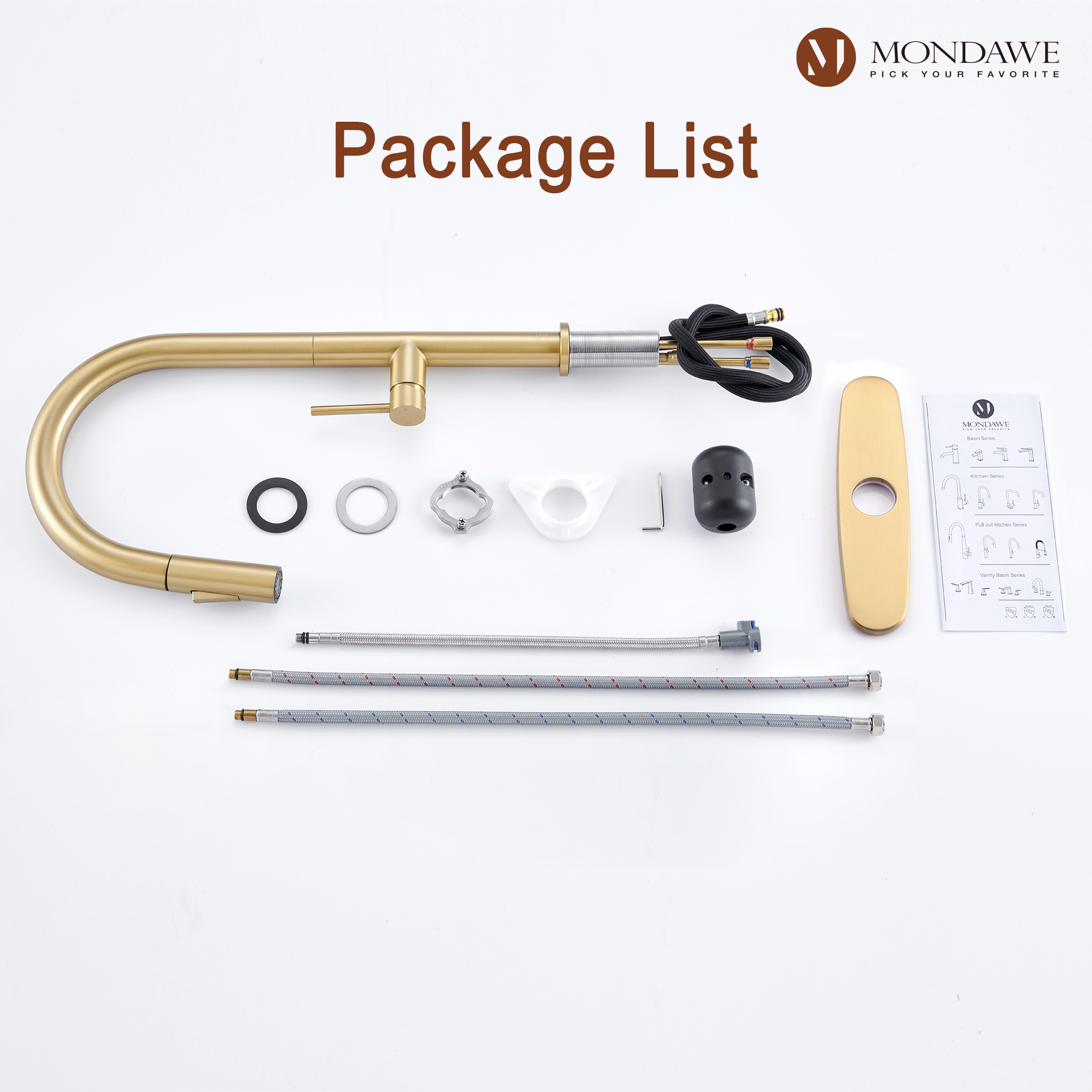 BG-Single Handle Deck Mount High Arc Pull Down Kitchen Faucet with Accessories-Mondawe