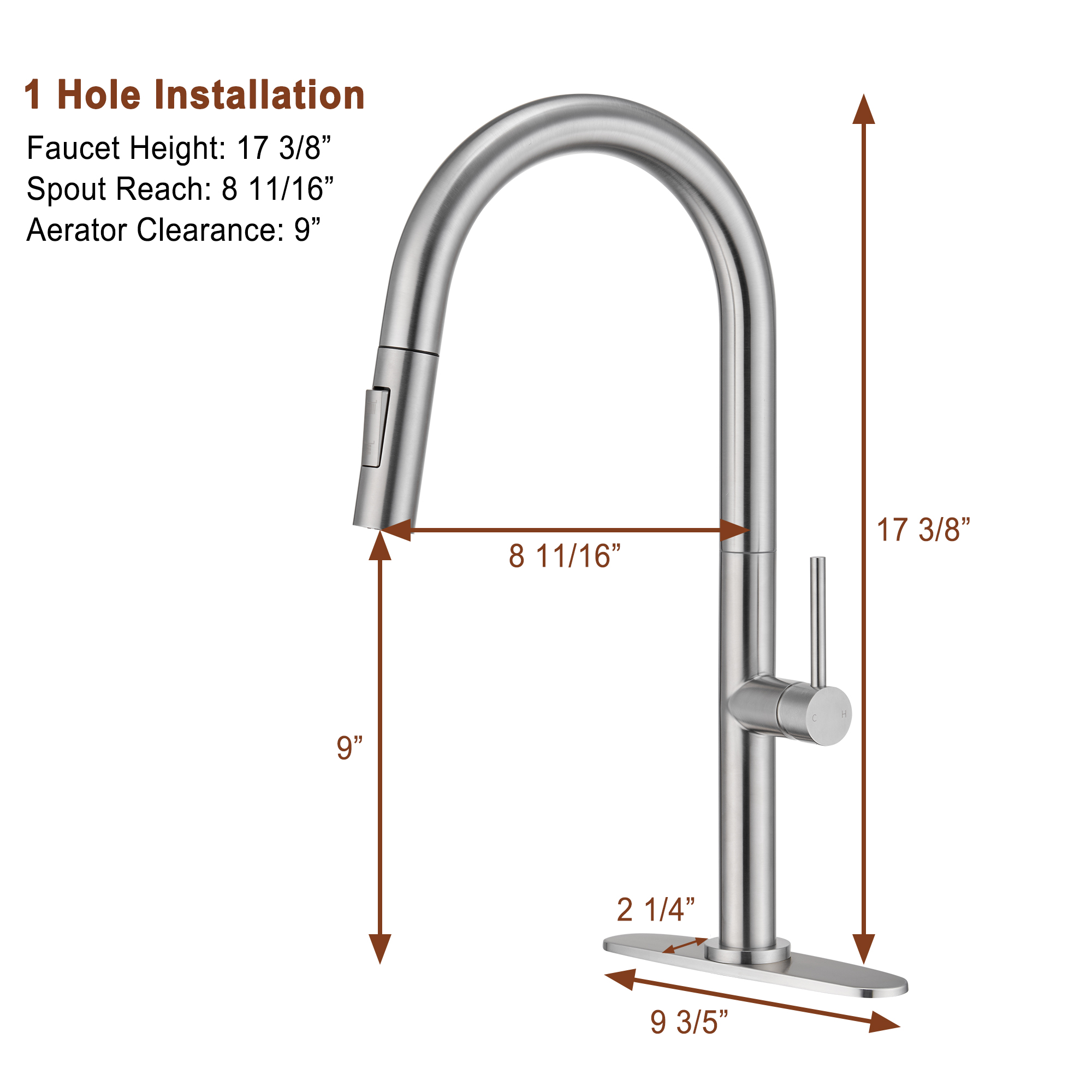 Single Handle Deck Mount High Arc Pull Down Kitchen Faucet with Accessories-Mondawe