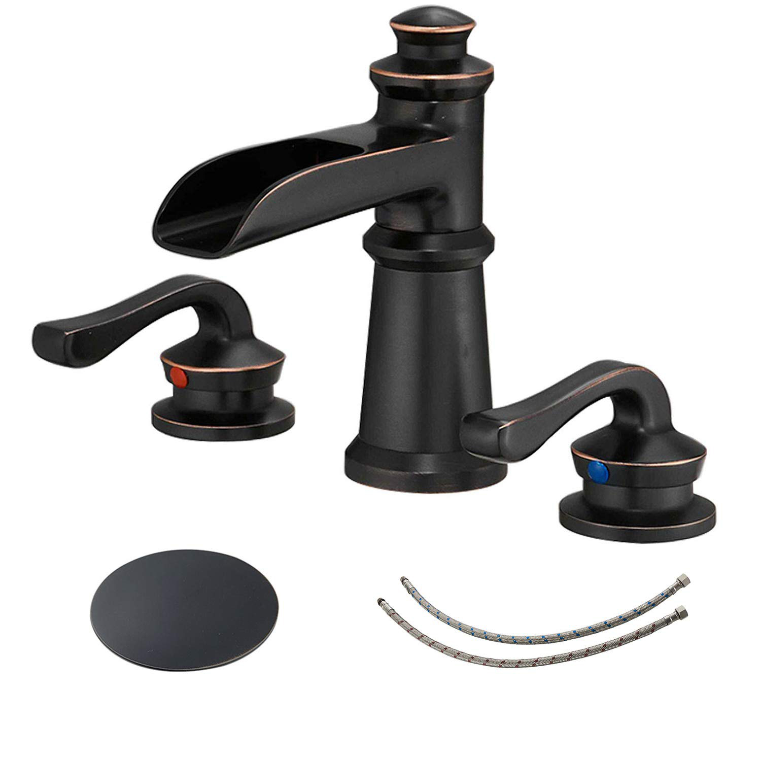 Oil Rubbed Bronze Widespread 2-Handle WaterSense Waterfall Bathroom Sink Faucet with Drain
