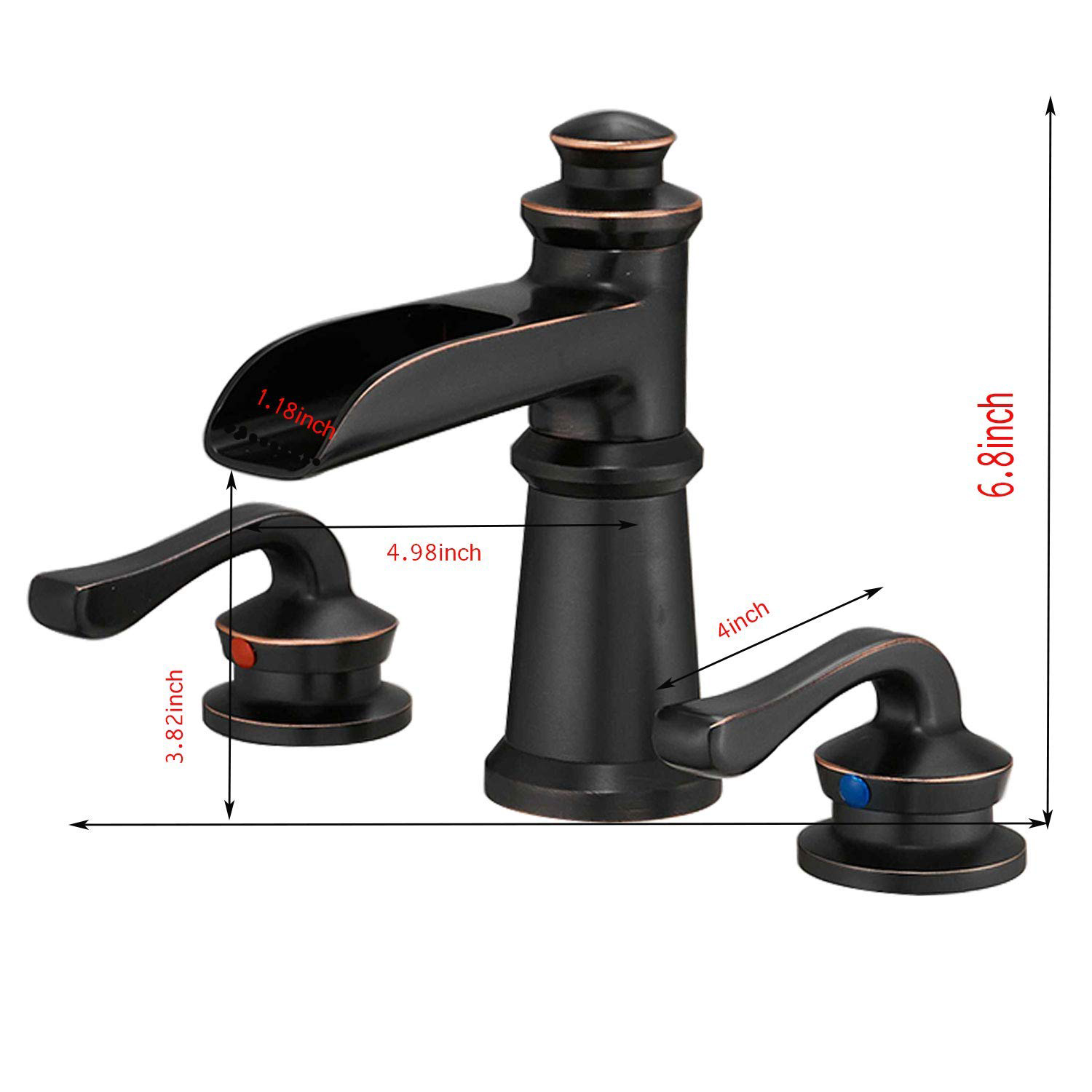 Oil Rubbed Bronze Widespread 2-Handle WaterSense Waterfall Bathroom Sink Faucet with Drain