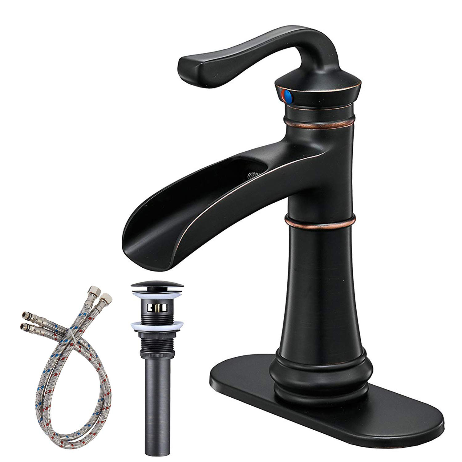 Boyel Living Single Handle Single Hole Bathroom Faucet with Deckplate Included, Pop Up Drain, Water Supply Hoses in Oil Rubbed Bronze