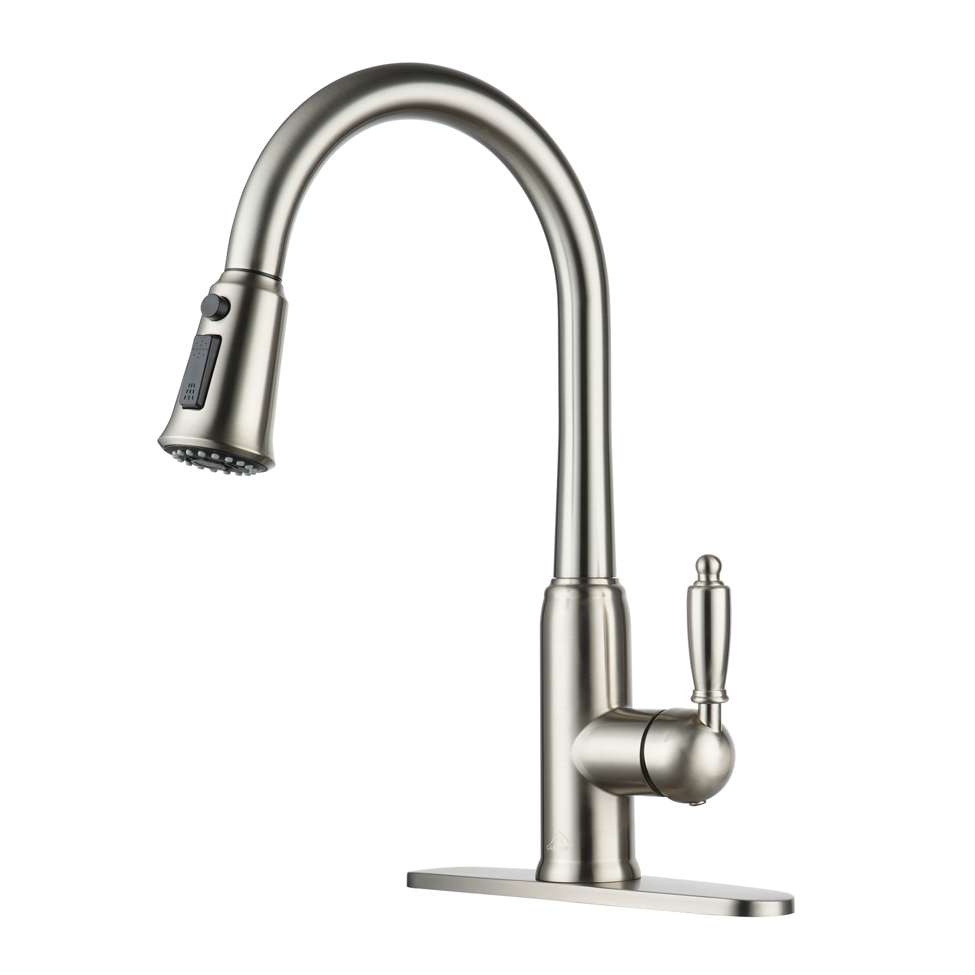 Single Handle Pull-Down Sprayer Kitchen Faucet with Three-function Pull out Sprayer head, Deckplate in Brushed Gold/Brushed Nickel/Matte Black/Matte White