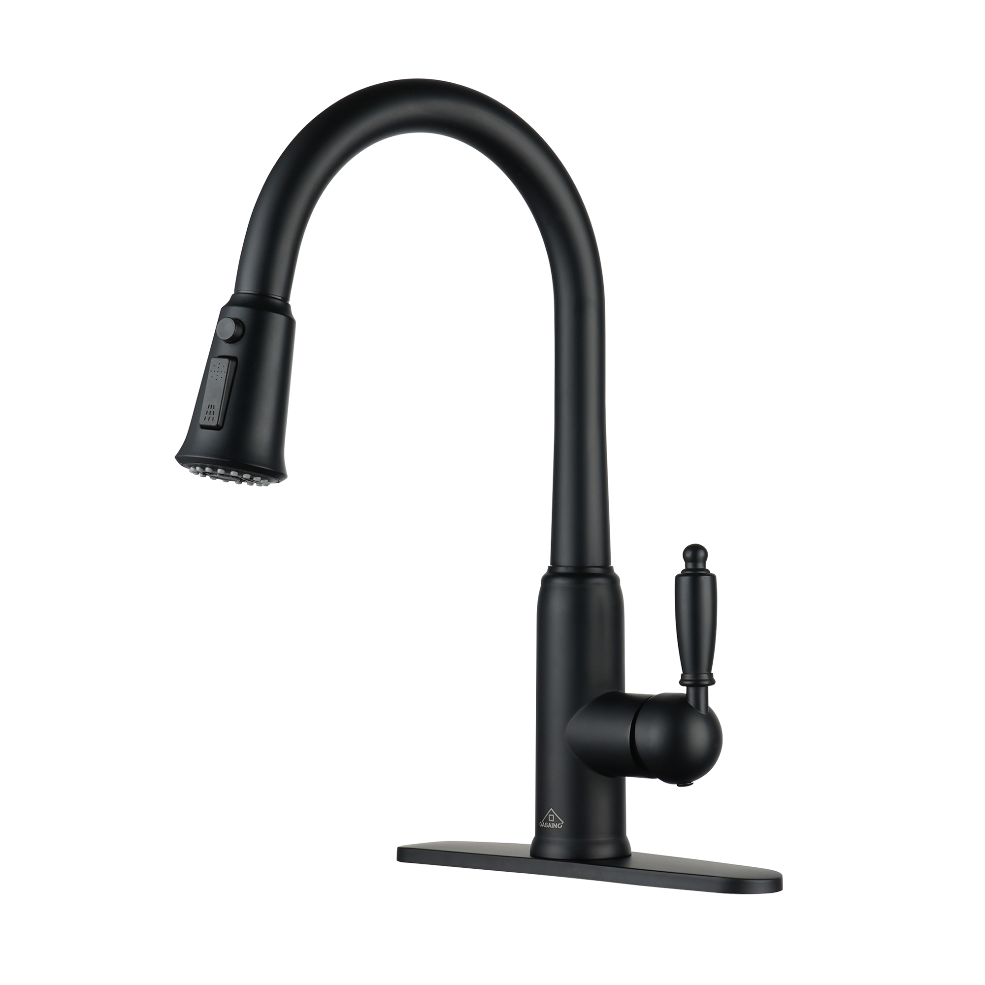 Single Handle Pull-Down Sprayer Kitchen Faucet with Three-function Pull out Sprayer head, Deckplate in Brushed Gold/Brushed Nickel/Matte Black/Matte White