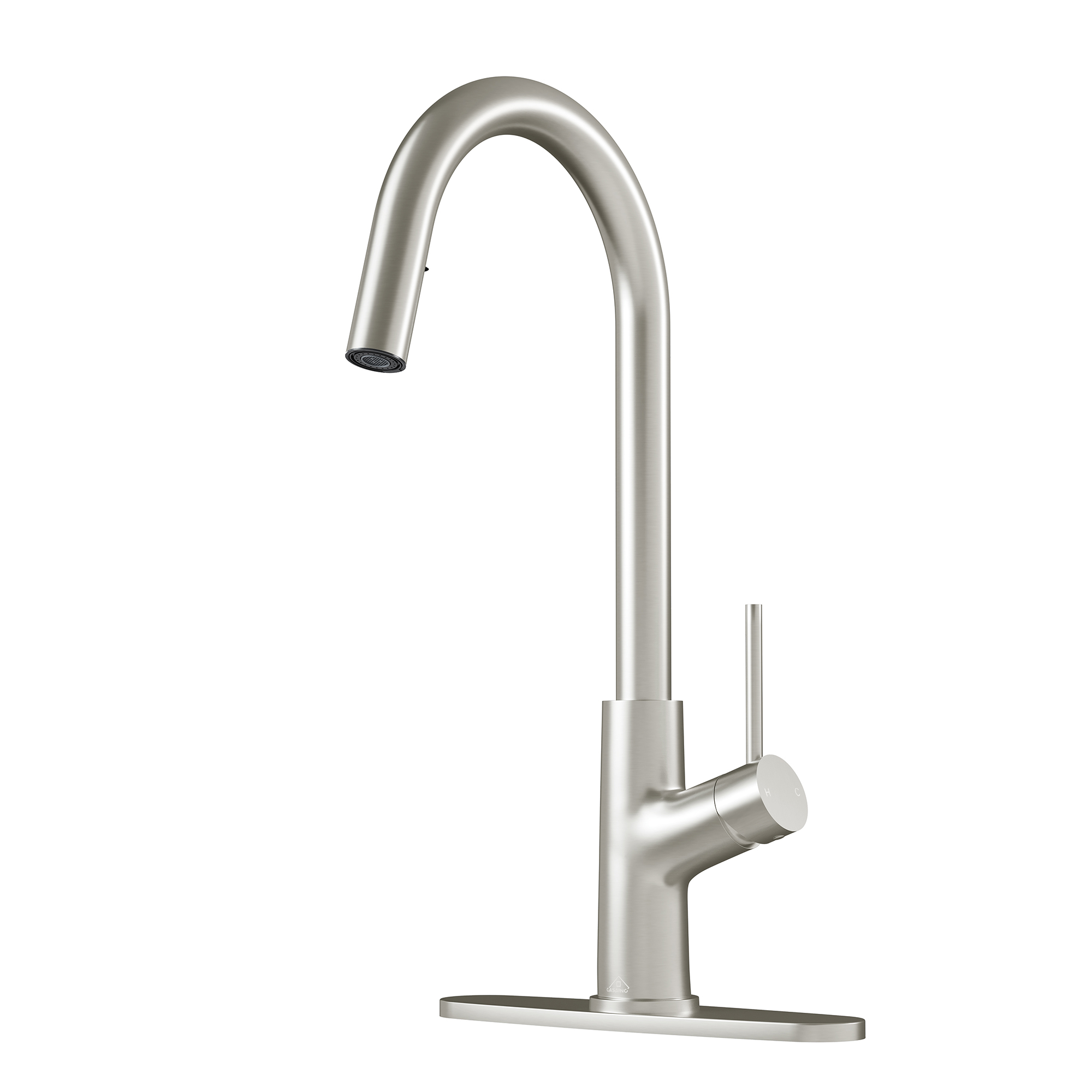 2-Spray Patterns Single Handle Pull Down Sprayer Kitchen Faucet with Deckplate and Water Supply Hoses in Brushed Gold
