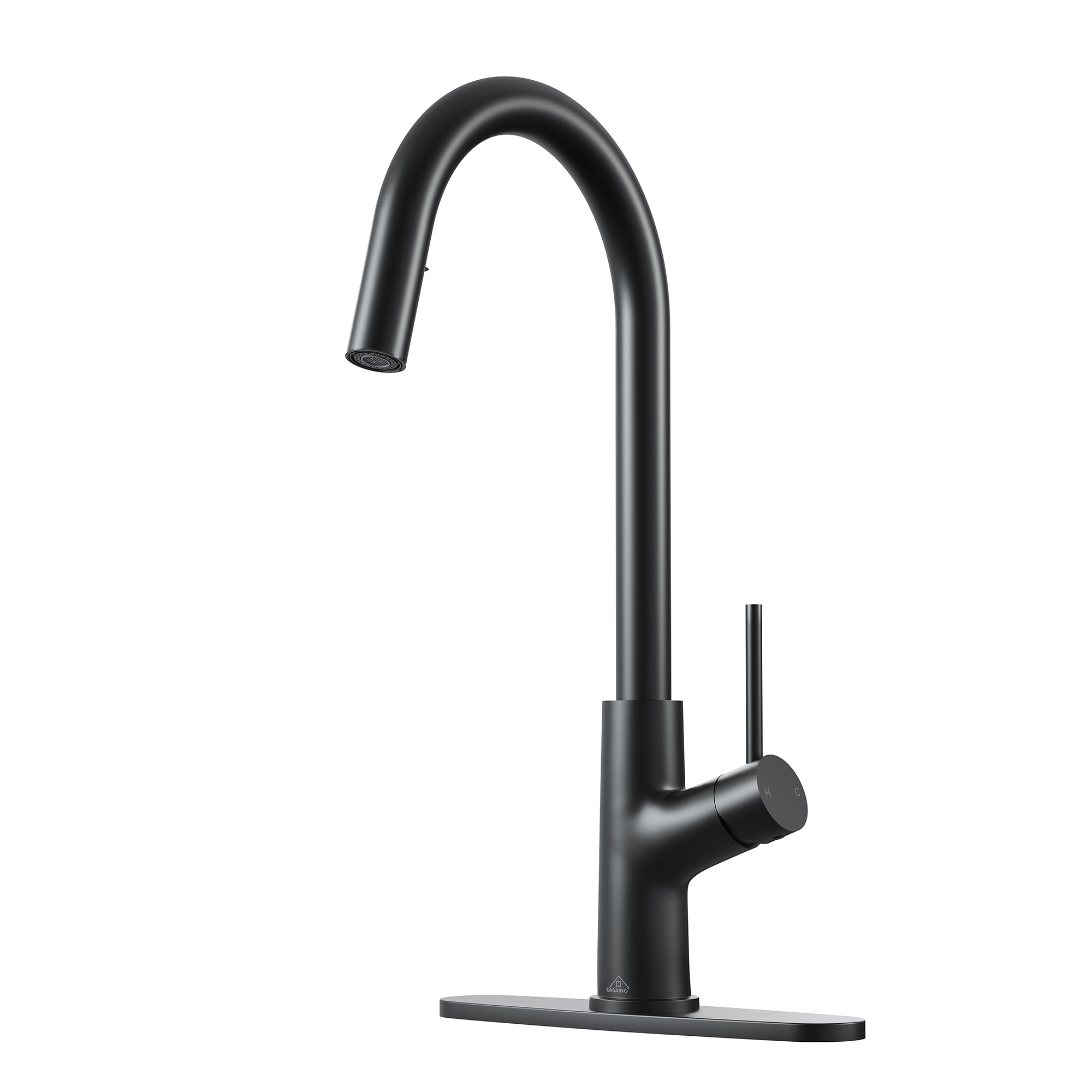 2-Spray Patterns Single Handle Pull Down Sprayer Kitchen Faucet with Deckplate and Water Supply Hoses in Brushed Gold