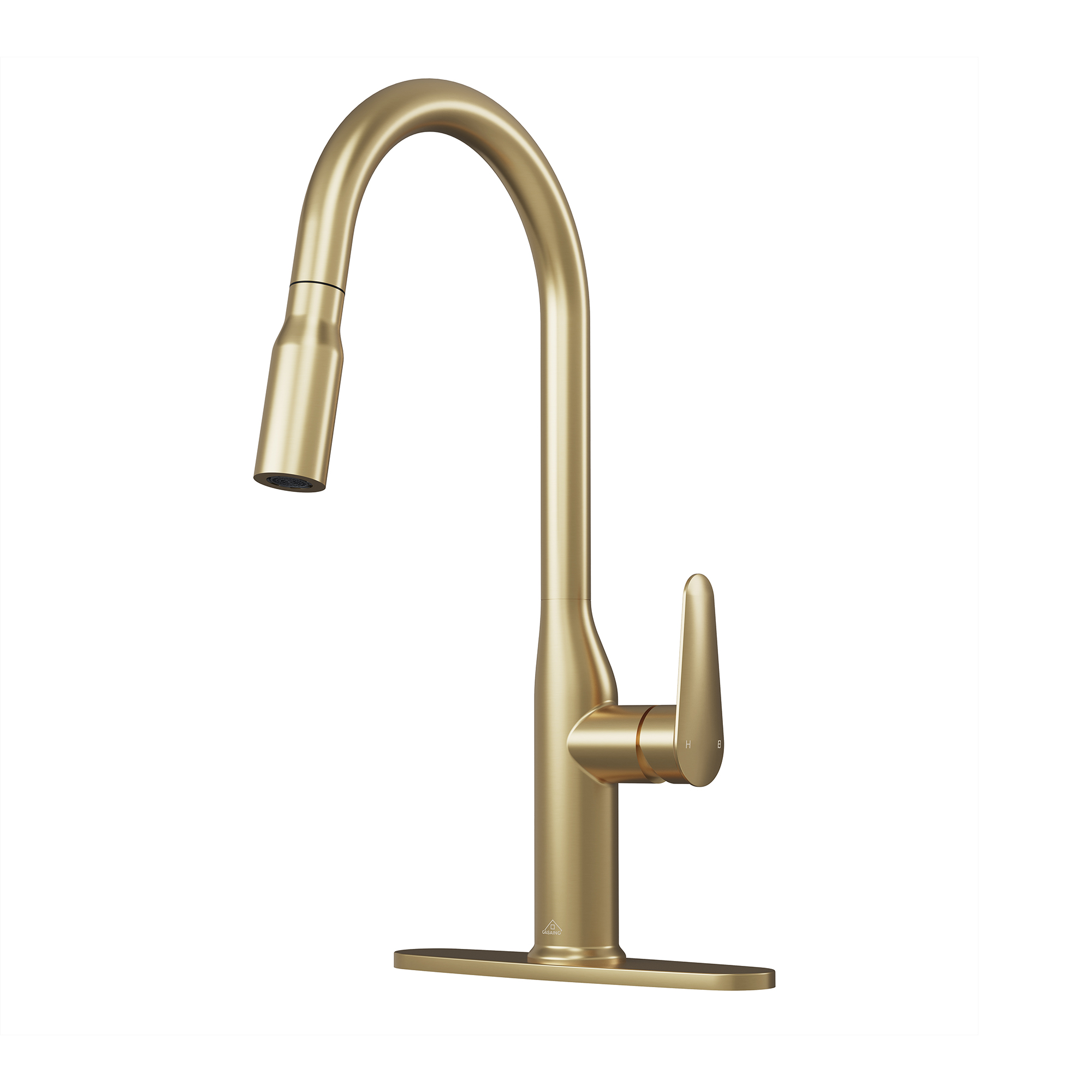 Modern Single Handle Pull Down Sprayer Kitchen Faucet with Deckplate and Water Supply Hoses in Brushed Gold/Brushed Nickel/Matte Black/Matte White