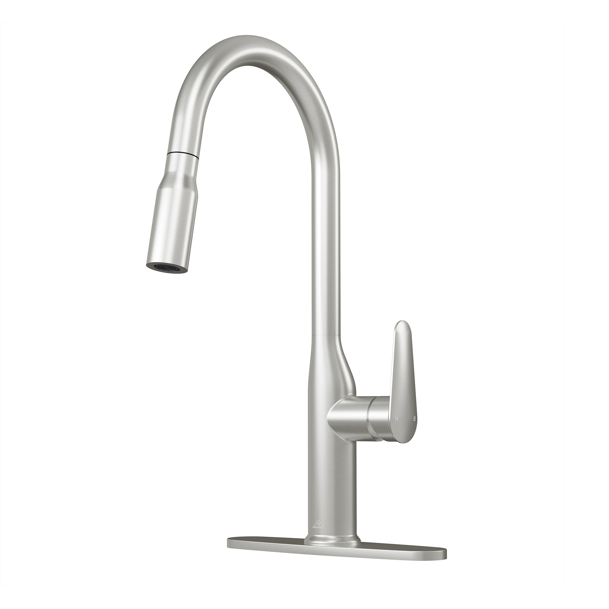 Modern Single Handle Pull Down Sprayer Kitchen Faucet with Deckplate and Water Supply Hoses in Brushed Gold/Brushed Nickel/Matte Black/Matte White
