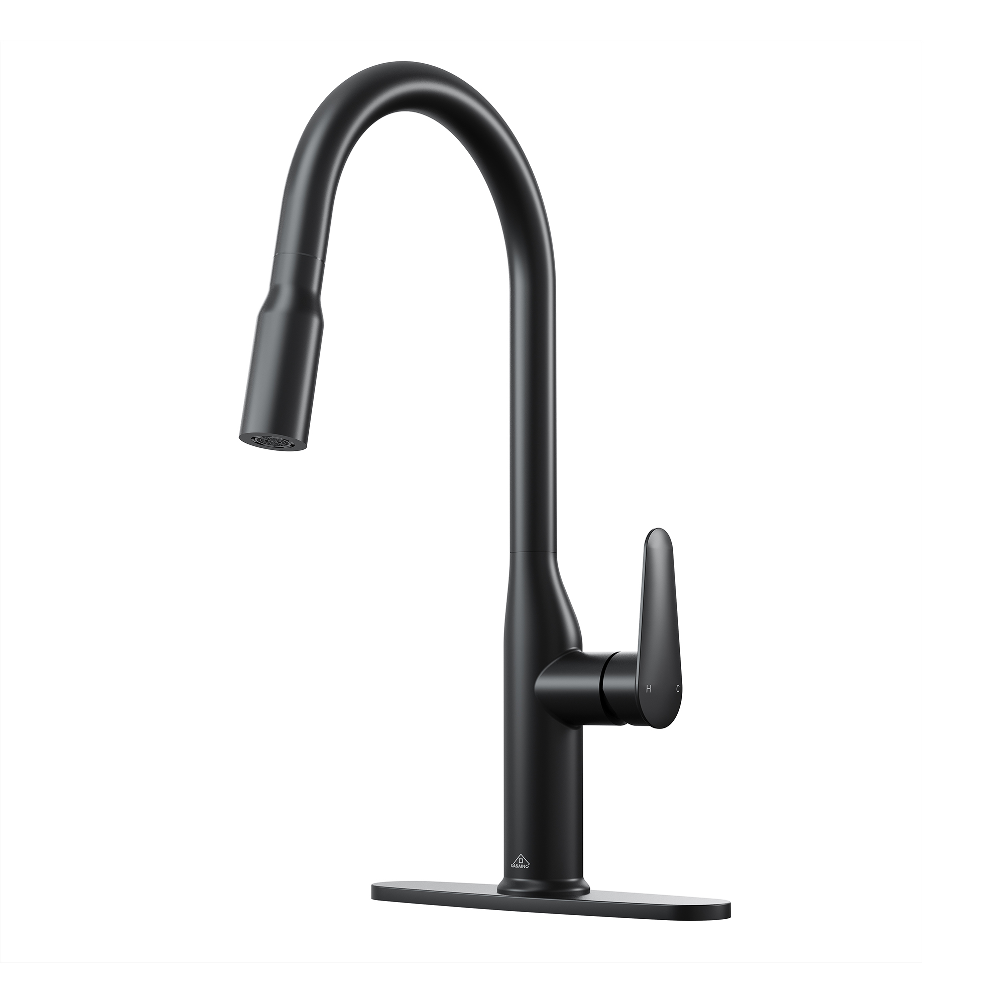 Modern Single Handle Pull Down Sprayer Kitchen Faucet with Deckplate and Water Supply Hoses in Brushed Gold/Brushed Nickel/Matte Black/Matte White