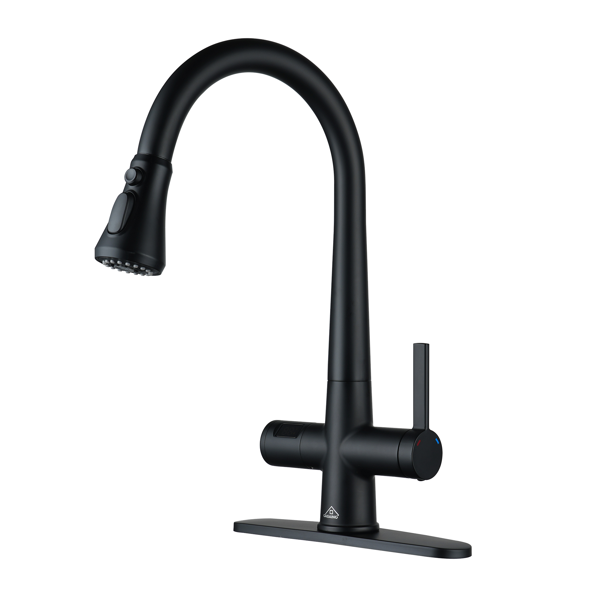 3-Spray Patterns Single Handle Pull Down Sprayer Kitchen Faucet with Deckplate and Water Supply Hoses in Brushed Gold/Brushed Nickel/Matte Black
