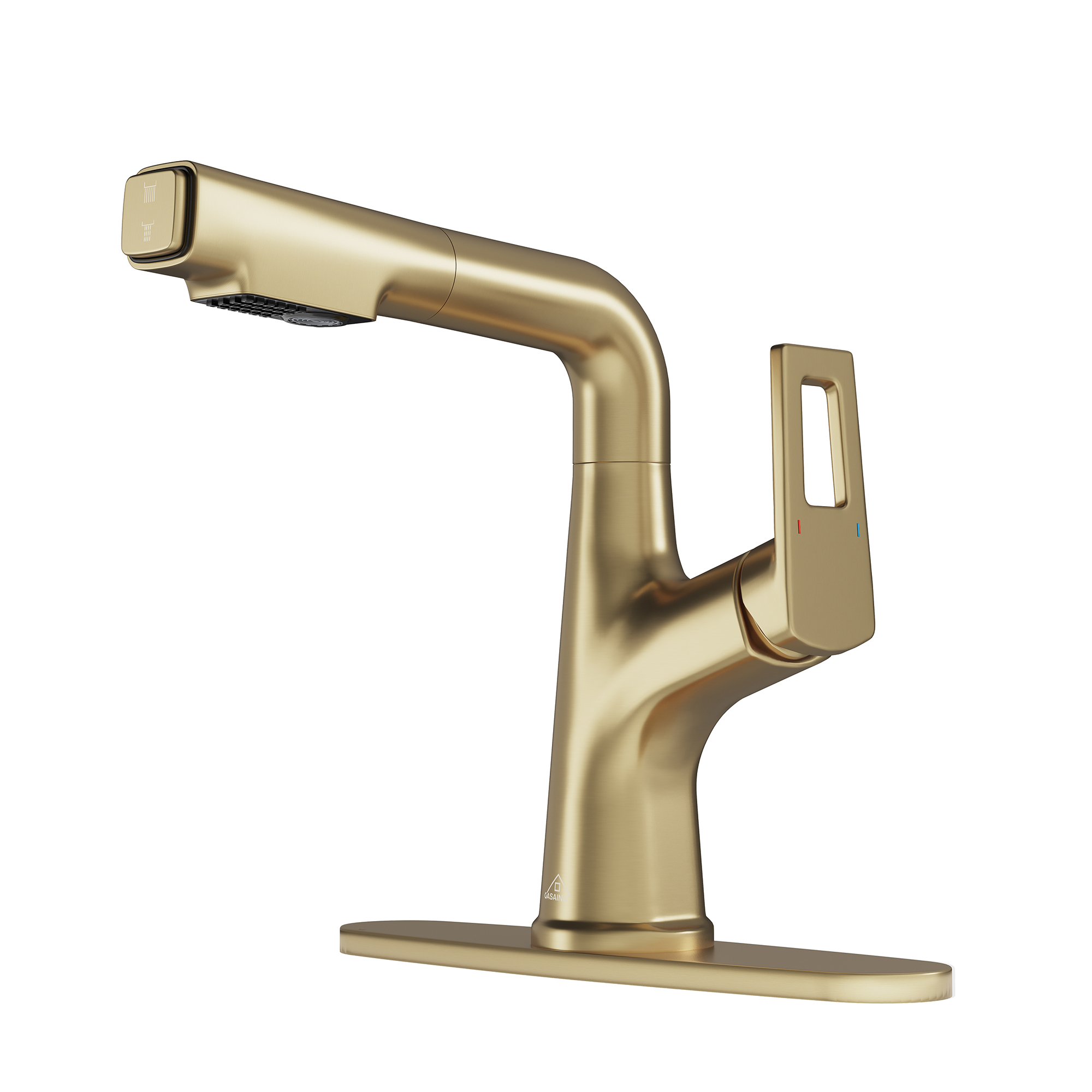 Single Handle Single Hole Bathroom Faucet with Pull-Out Sprayer and Deckplate included in Brushed Gold/Matte Black/Matte White
