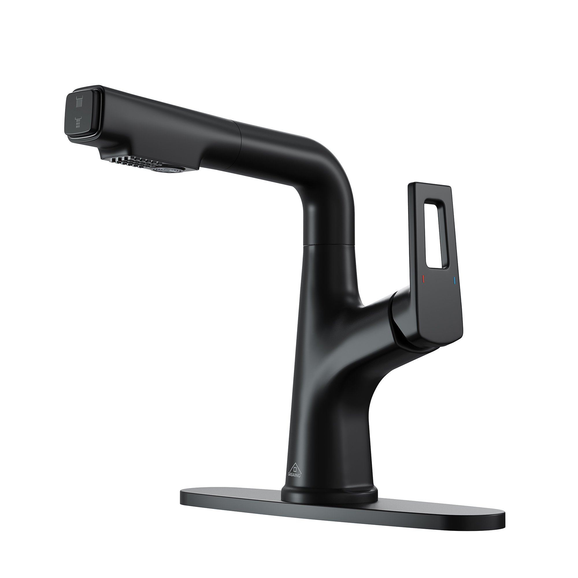 Single Handle Single Hole Bathroom Faucet with Pull-Out Sprayer and Deckplate included in Brushed Gold/Matte Black/Matte White