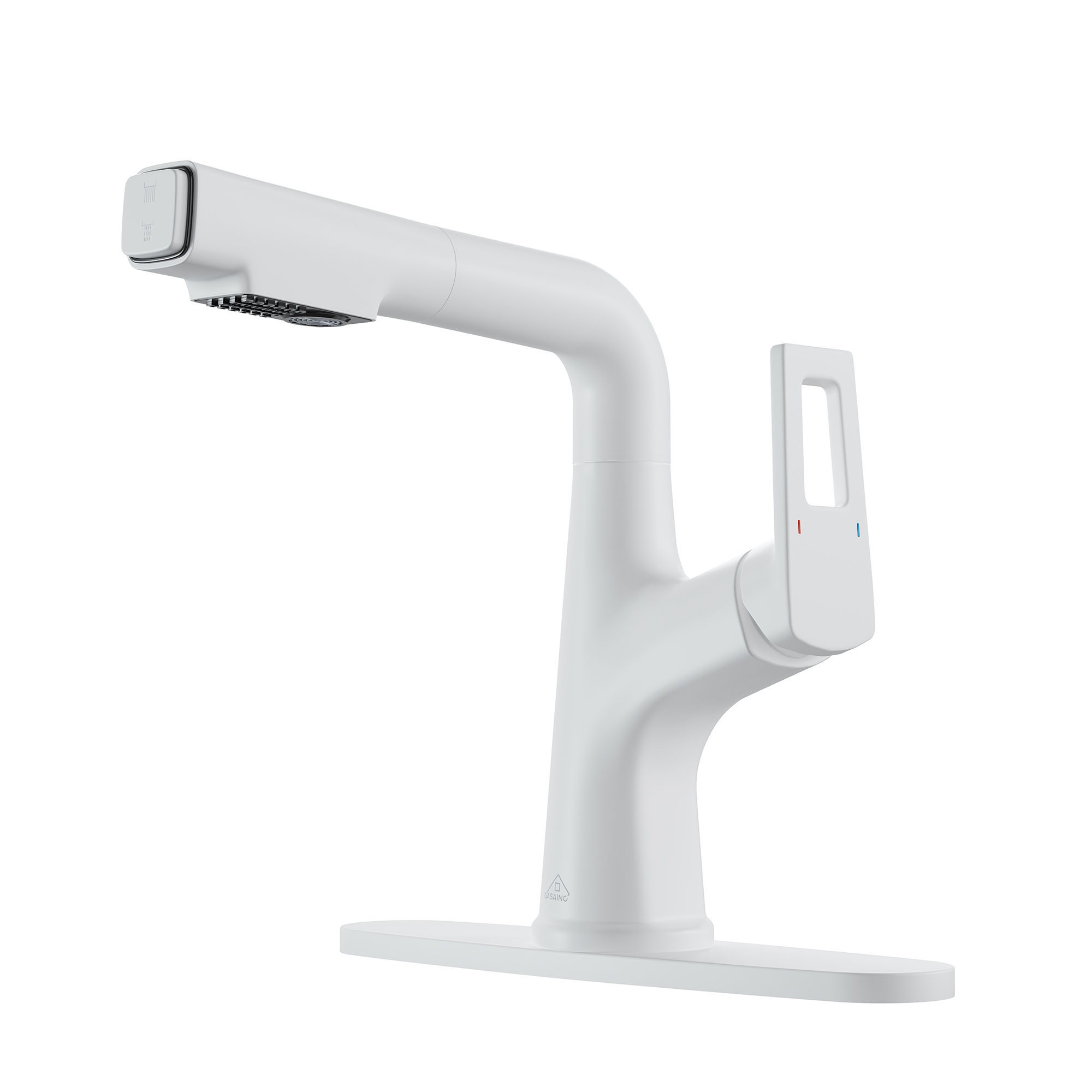 Single Handle Single Hole Bathroom Faucet with Pull-Out Sprayer and Deckplate included in Brushed Gold/Matte Black/Matte White