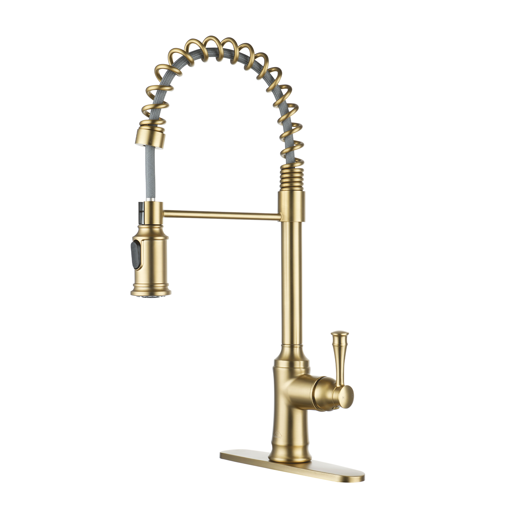 2-Spray Patterns Single Handle Pull Down Sprayer Kitchen Faucet with Deckplate and Water Supply Hoses in Brushed Gold/Brushed Nickel/Matte Black