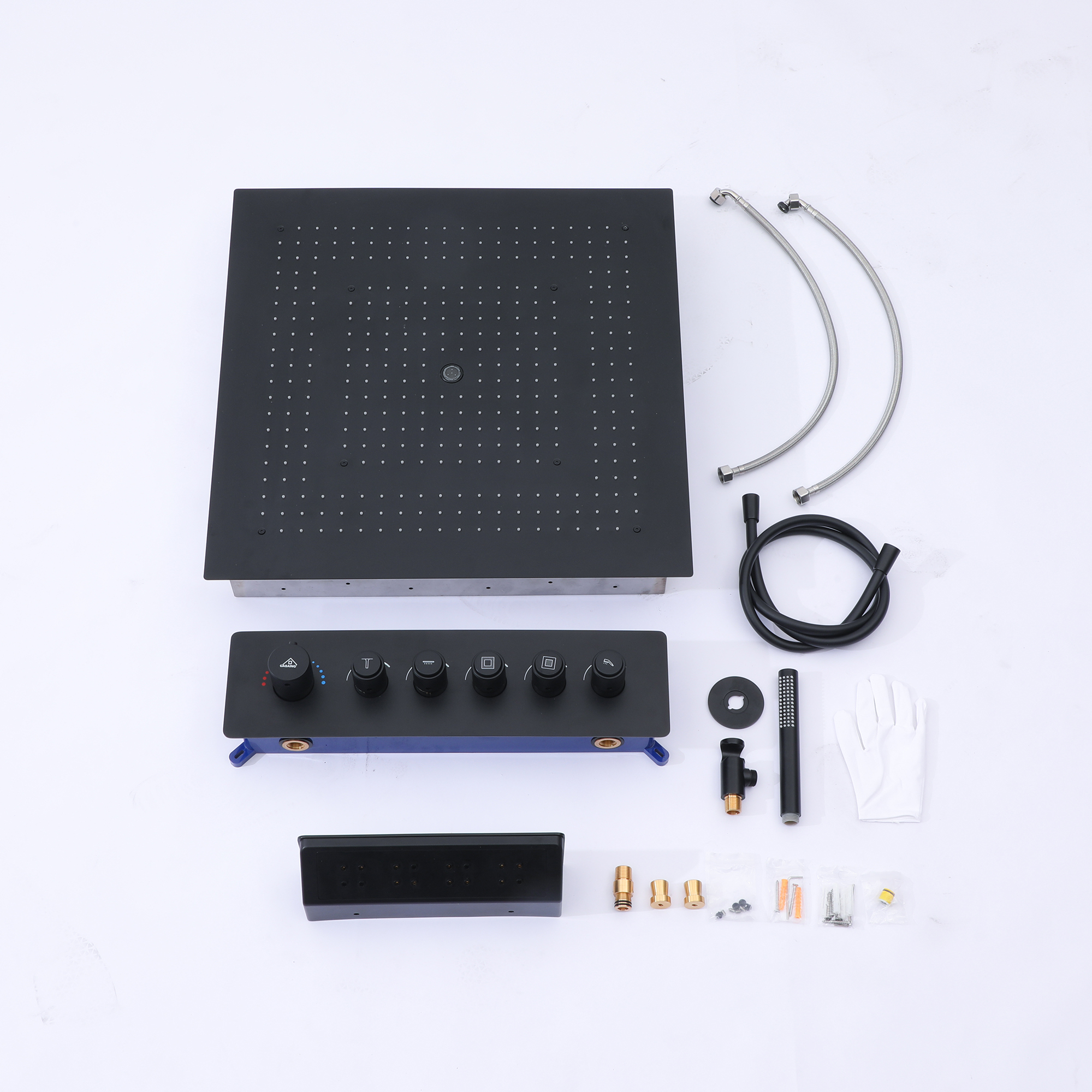 23.6 in. Single-Handle 5-Spray Square Shower Faucet 2.5 GPM with Body Spray in. Matte Black, Valve Included