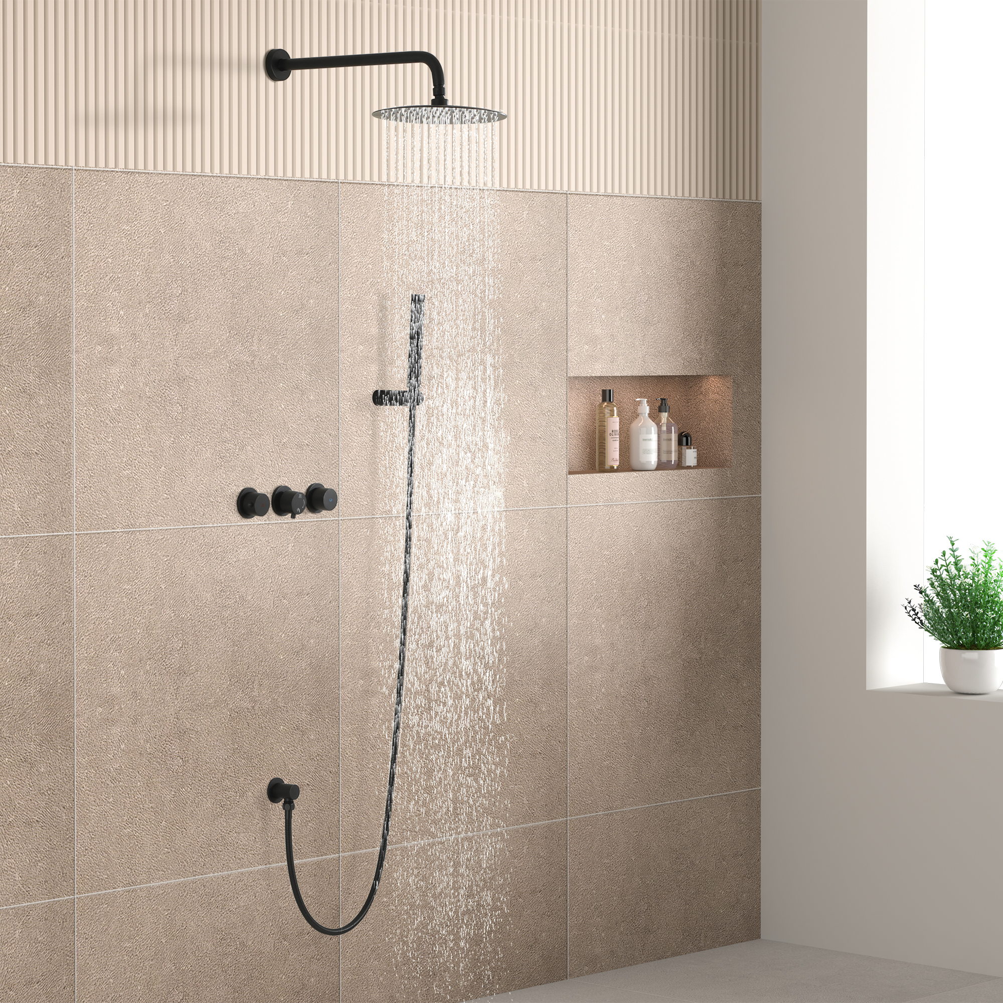 1-Spray Patterns with 2.5GPM 10 in. Tub Wall Mount Dual Shower Heads in Spot Resist Matte Black