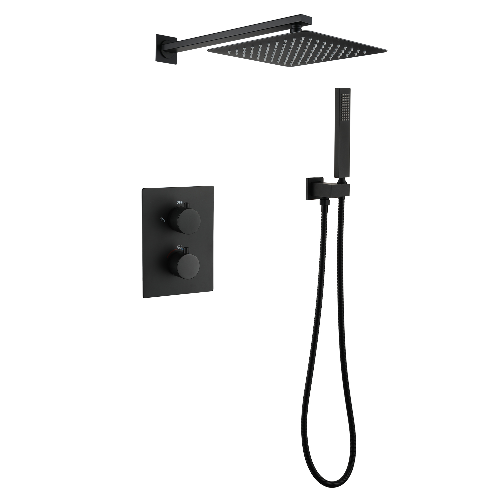 Duschsystem Regenduschkopf Hochdruck Duscharmatur System 10 Zoll Deckenbrause mit Handbrause für Badezimmer, Mattschwarz