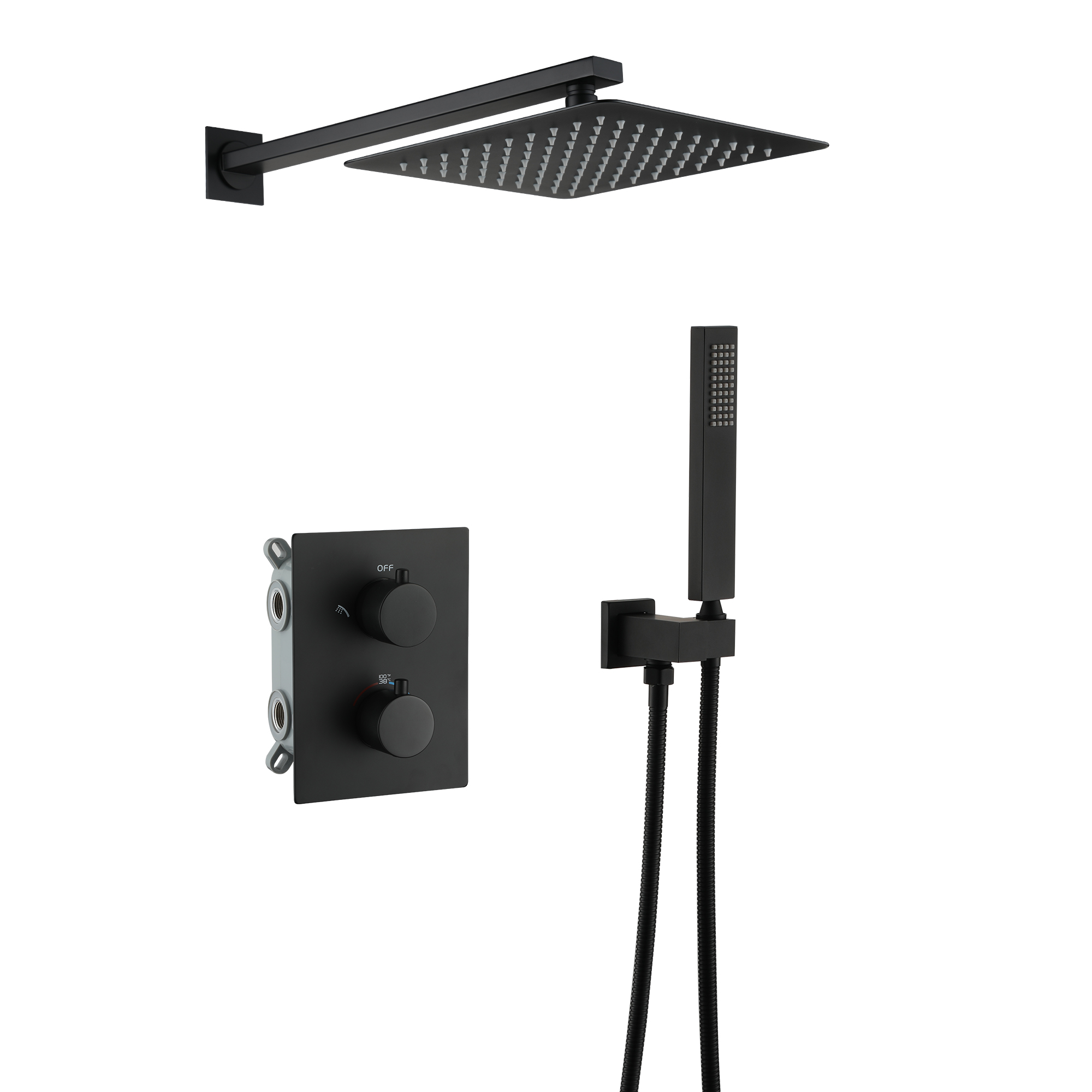 Duschsystem Regenduschkopf Hochdruck Duscharmatur System 10 Zoll Deckenbrause mit Handbrause für Badezimmer, Mattschwarz