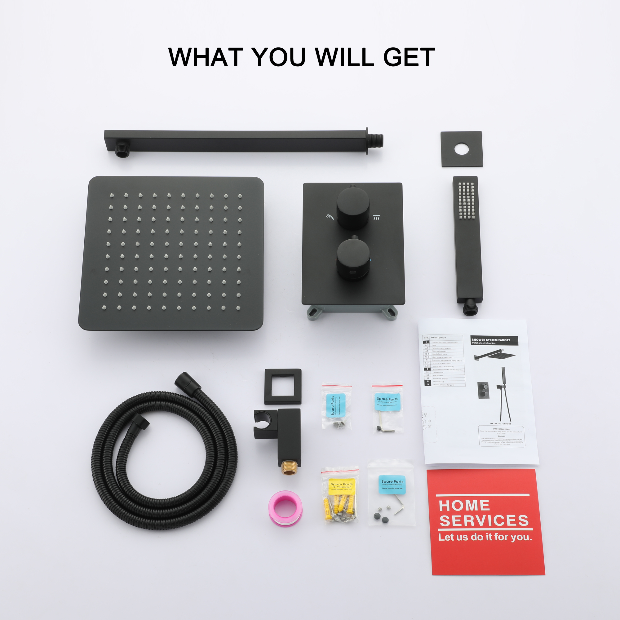 Duschsystem Regenduschkopf Hochdruck Duscharmatur System 10 Zoll Deckenbrause mit Handbrause für Badezimmer, Mattschwarz