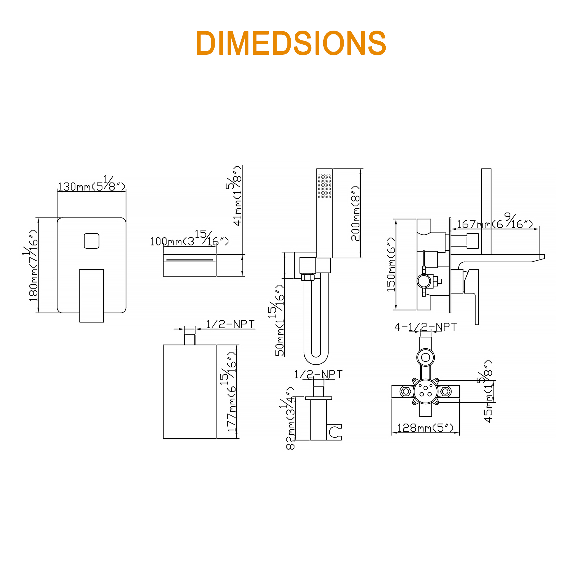 Single-Handle 1-Spray Wall Mount Tub and Shower Faucet in Black Brass Handheld Shower (Valve Included)