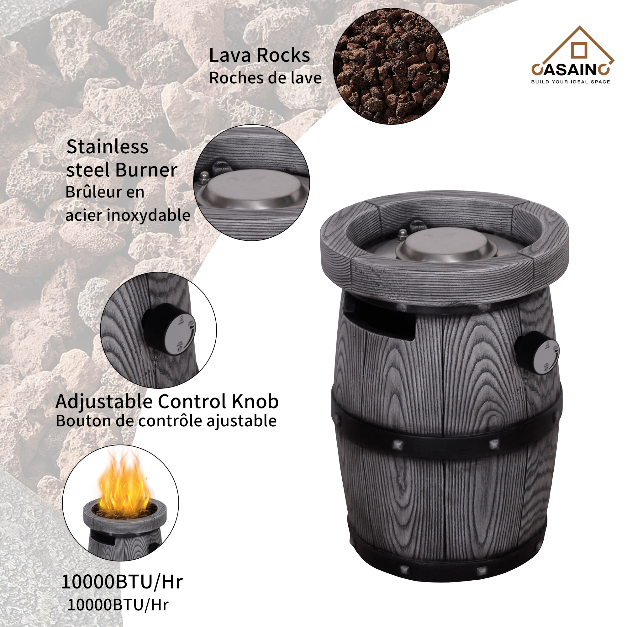 5-Piece / 3-Piece HDPE Adirondack Chair Outdoor Meeting Set with 14-inch Round Fire Pit,10000 BTU , suitable for the garden or balcony.