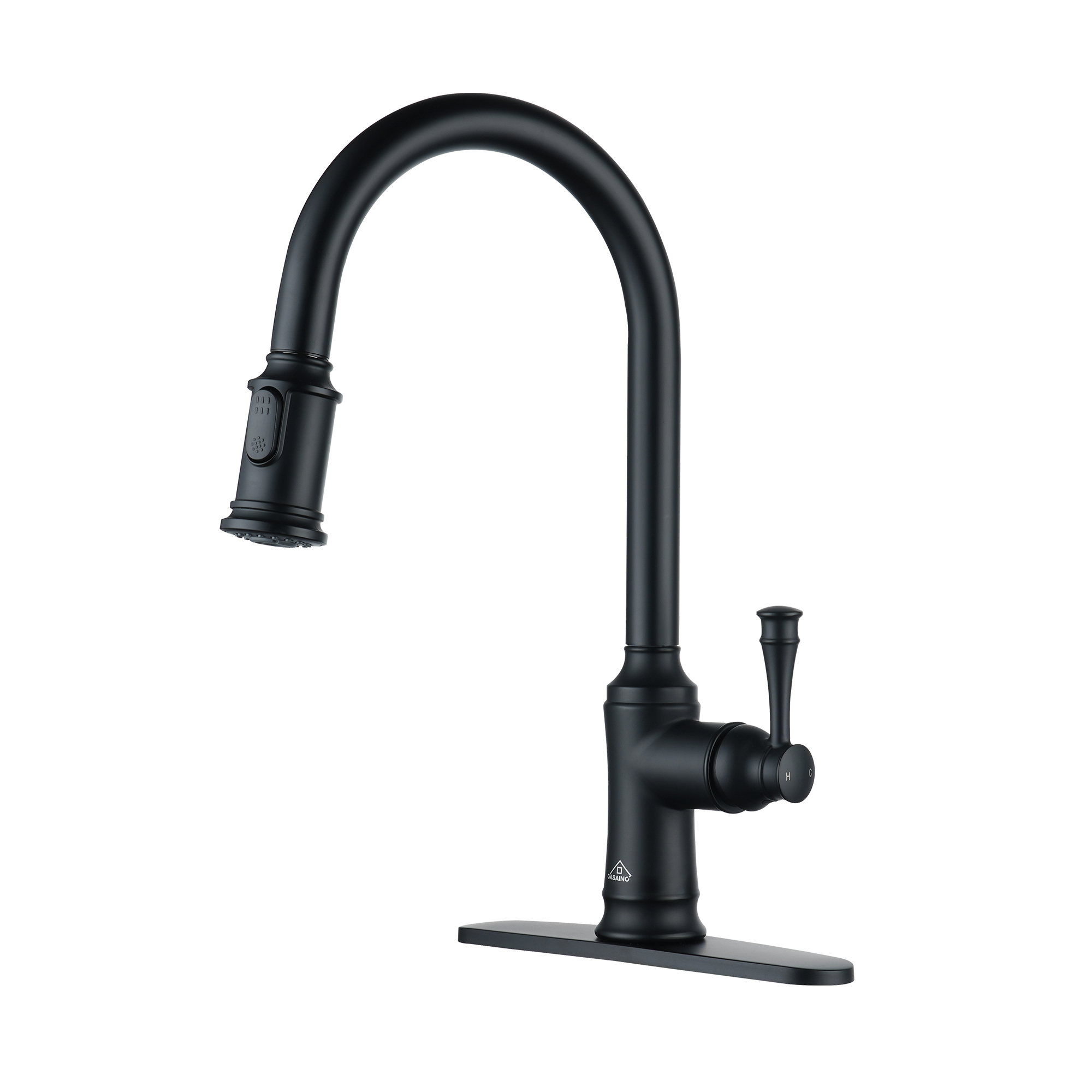 Single Handle Pull Out Sprayer Kitchen Faucet High Arc with Pull Down Sprayer head, Deckplate Included in Brushed Nickel/Matte Black/Brushed Gold