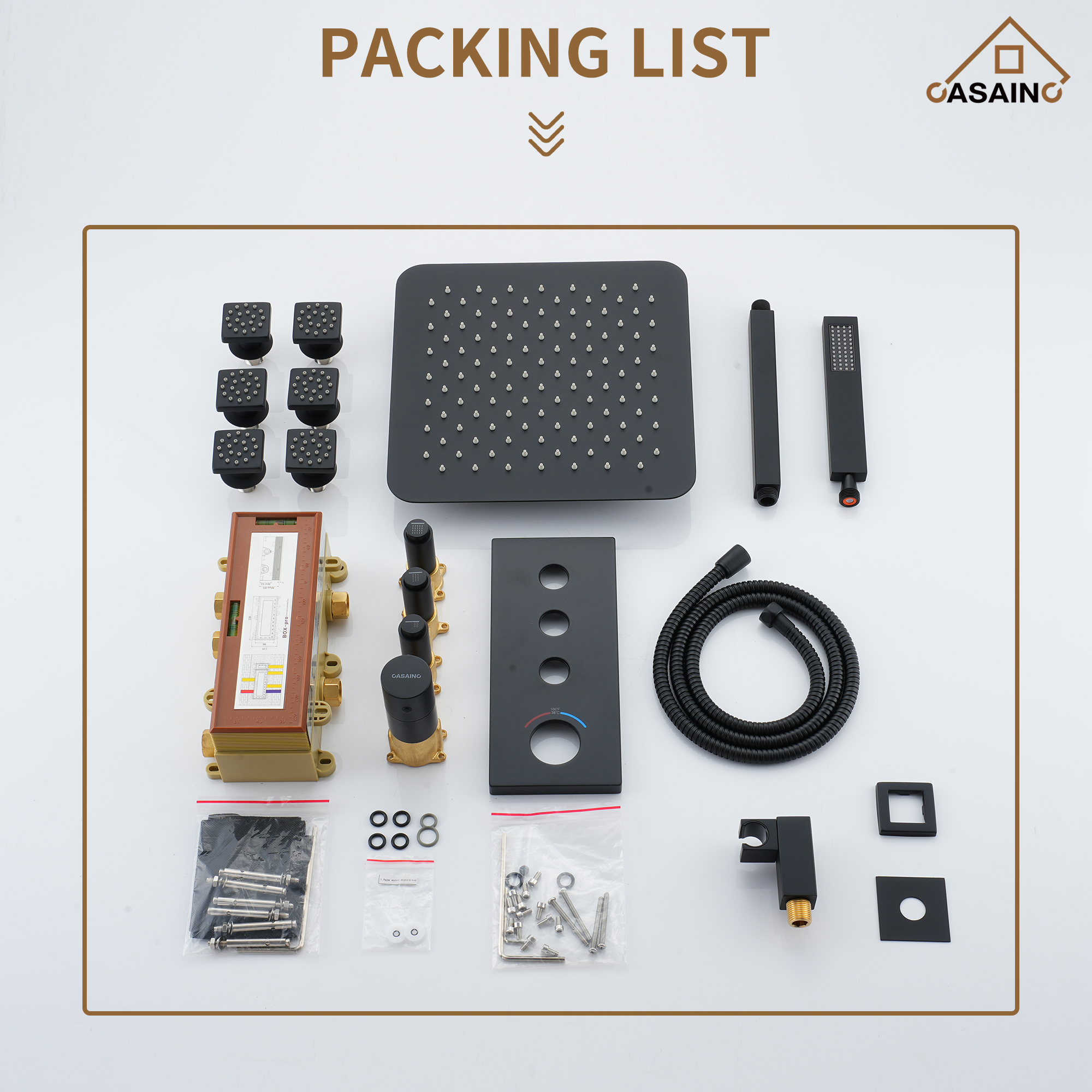 Thermostatic 2-Spray Patterns 12 in. Dual Ceiling Mount Fixed and Handheld Shower Head in Matte Black with 6-Jets