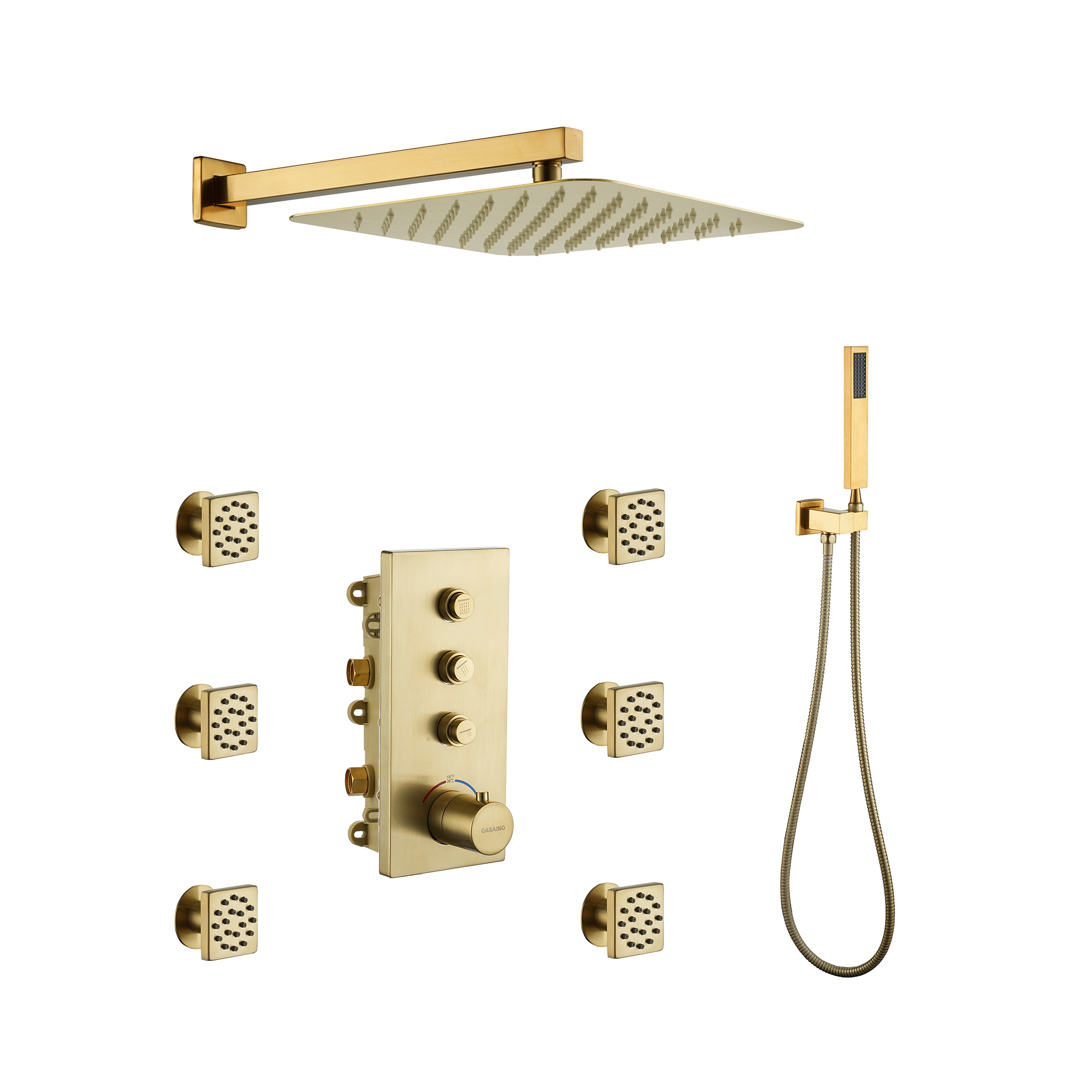 Brushed Gold 12-in Built-In Shower Faucet System with 3-way Diverter (Thermostatic Valve Included)